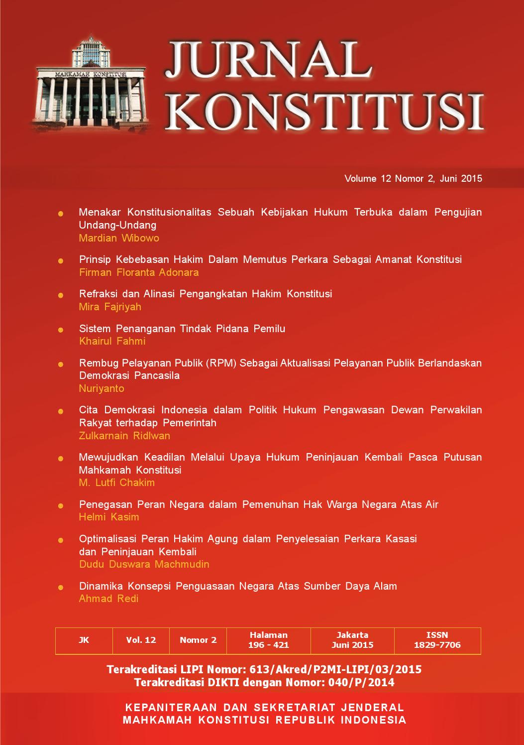 Jurnal Konstitusi volume 12 nomor 2, juni 2015