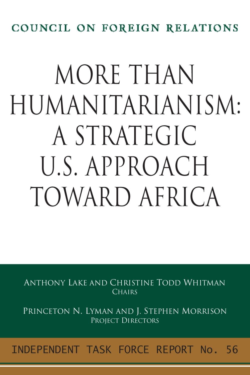 More than humanitariansm : a srategic U.S. approach toward africa
