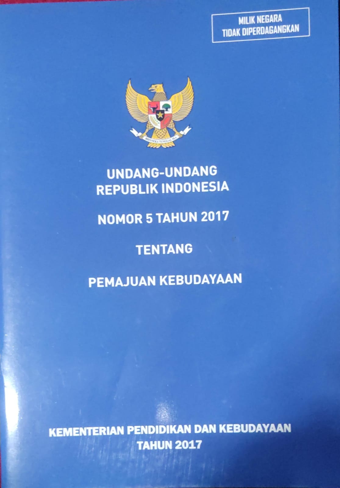 Undang-Undang Republik Indonesia Nomor 5 tahun 2017 tentang pemajuan kebudayaan