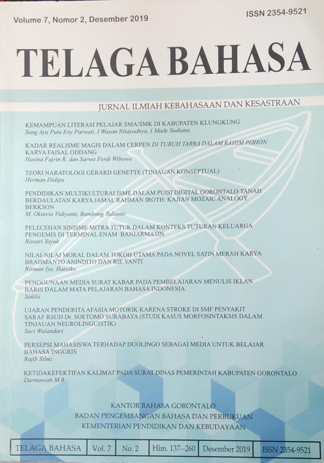 Telaga Bahasa Jurnal Kebahasaan dan Kesastraan Vol. 7, Nomor 2