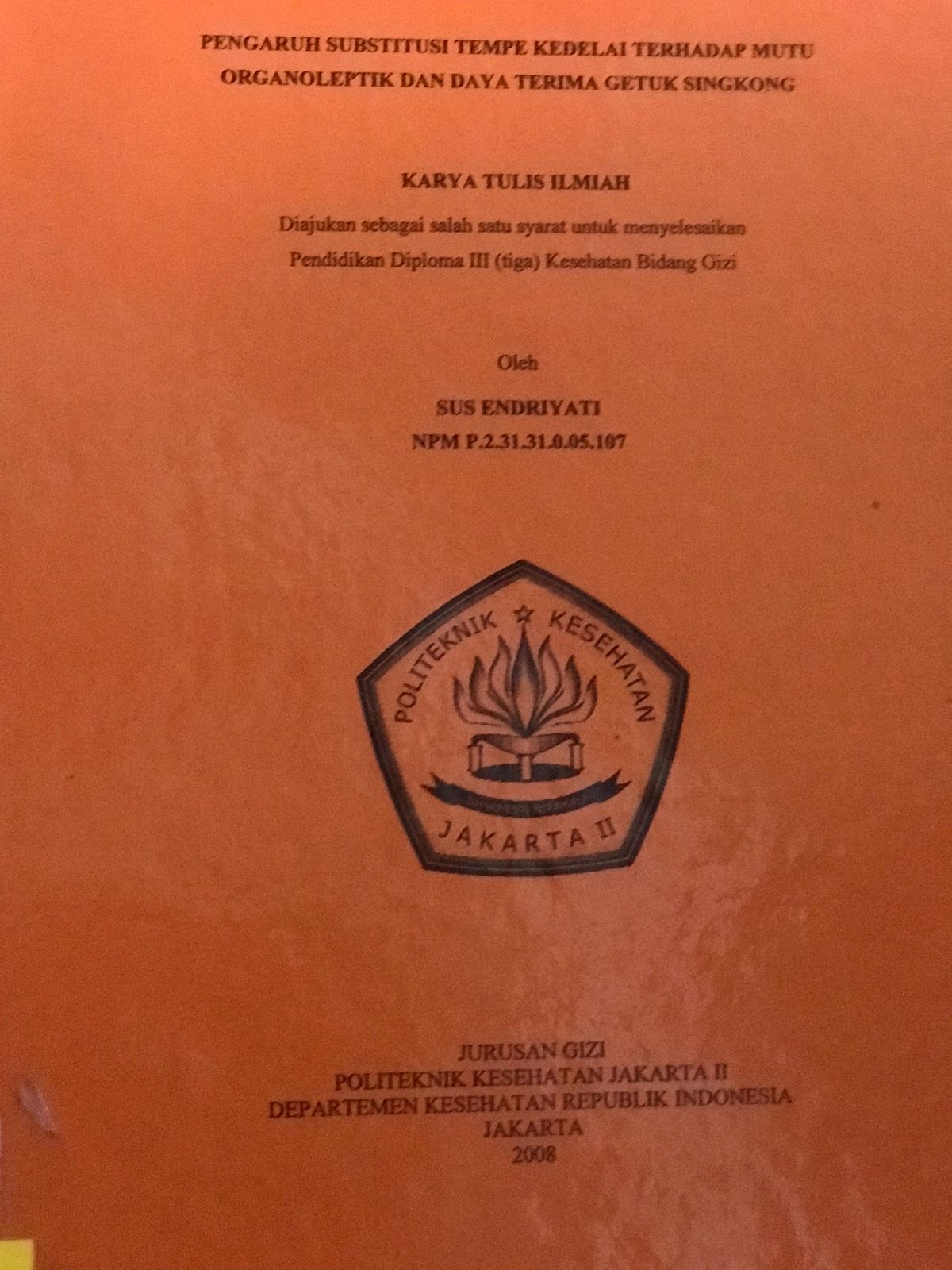 Pengaruh susbtitusi tempe kedelai terhadap mutu organoleptik dan daya terima getuk singkong