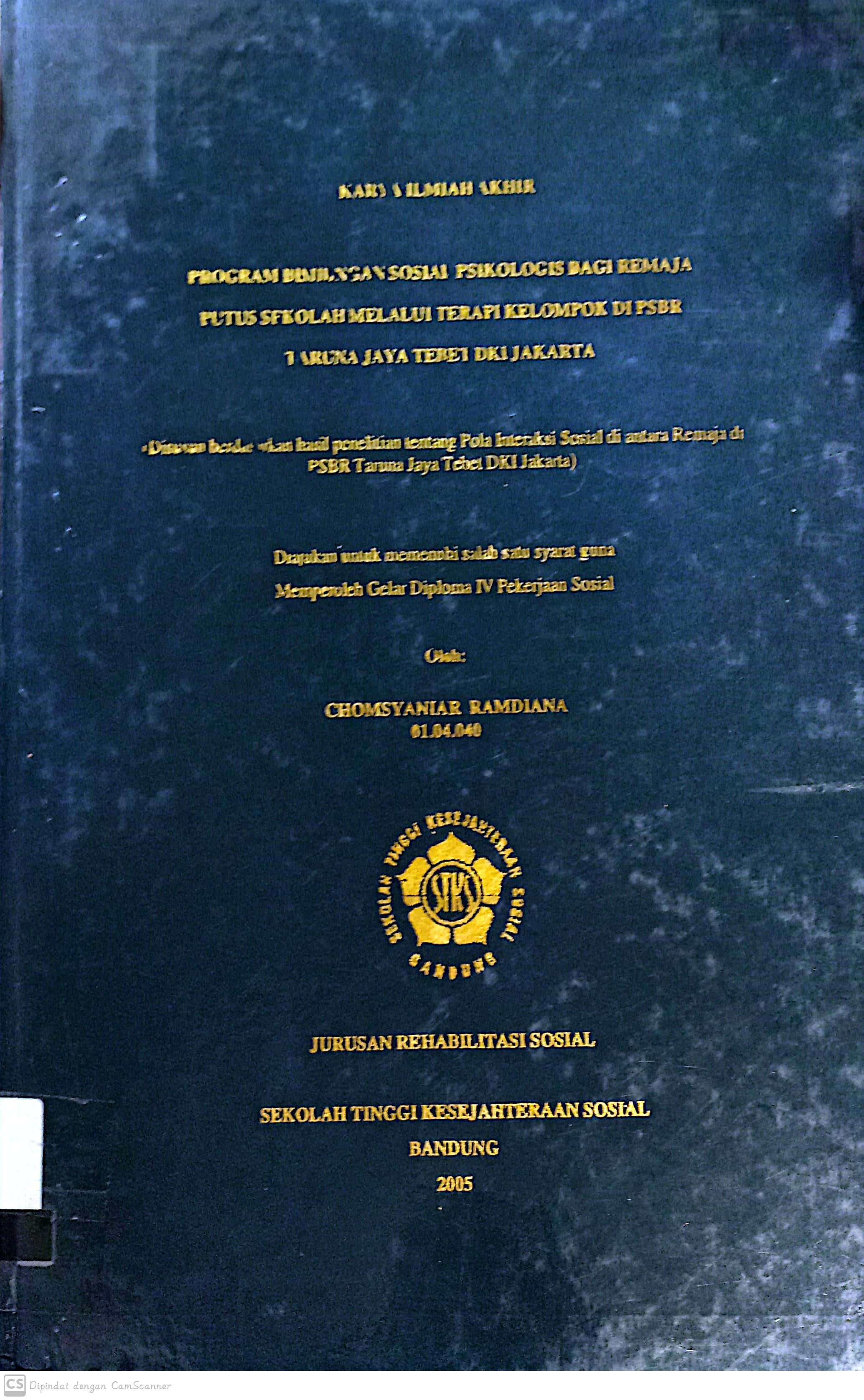 Program Bimbingan sosial psikologis bagi remaja putus sekolah melalui terapi kelompok di PSBR Taruna jaya tebet DKI Jakarta