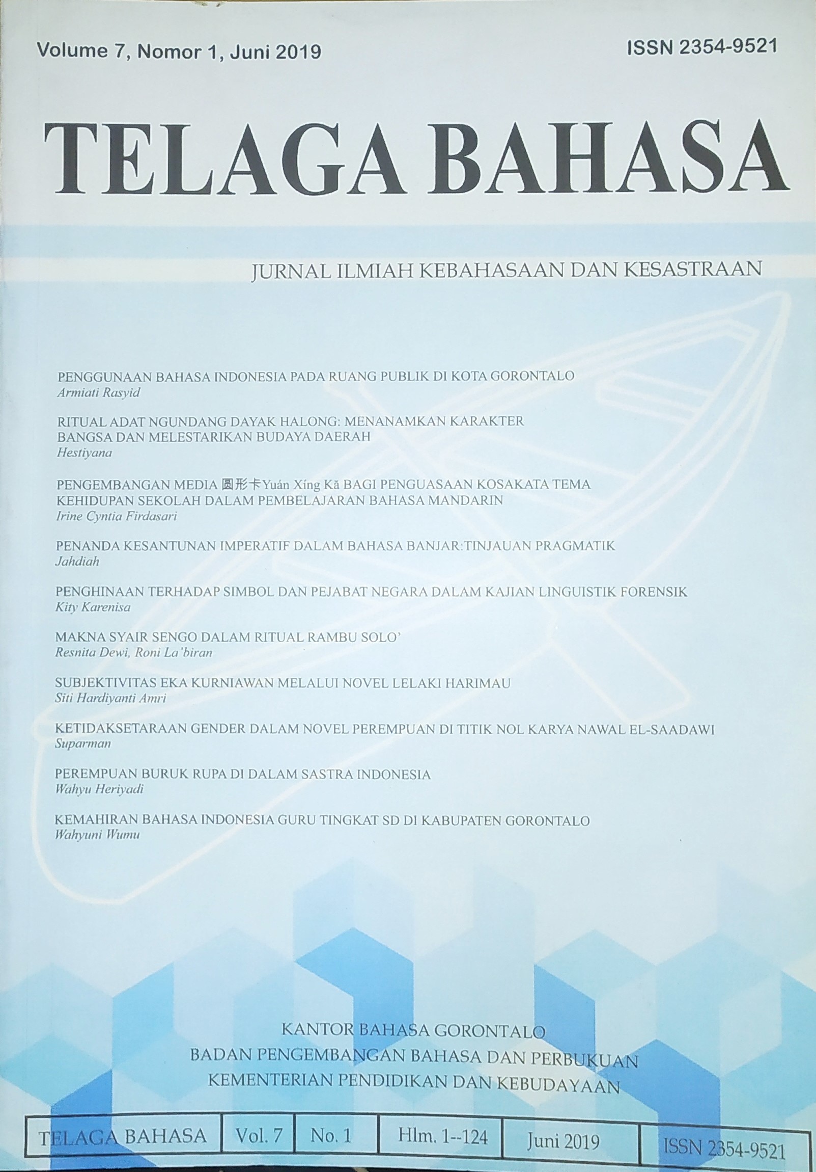 Telaga Bahasa : jurnal Ilmiah Kebahasaan dan Kesastraan Volume 7 Nomor 1