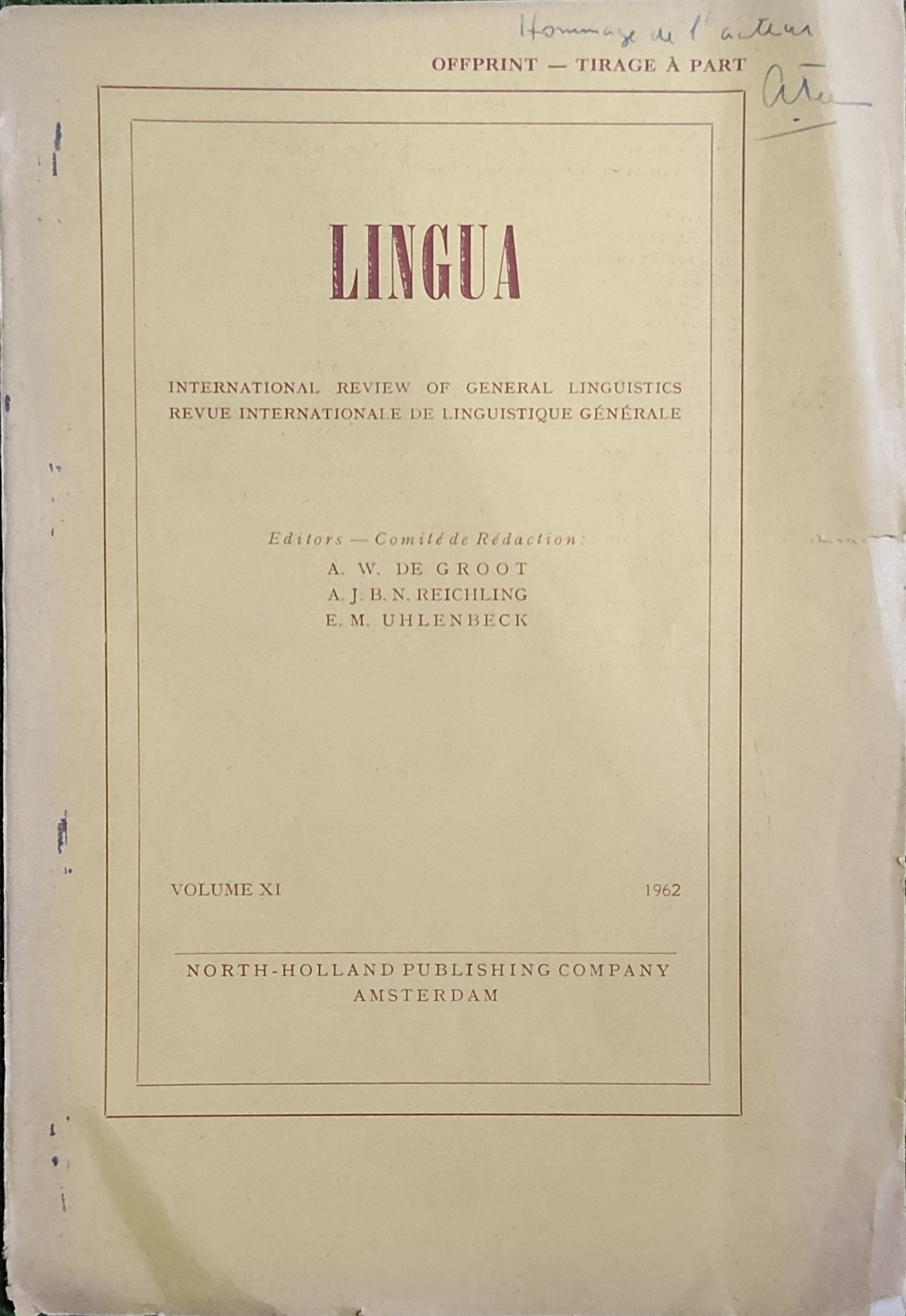 Lingua : international review of general linguistics Vol. XI