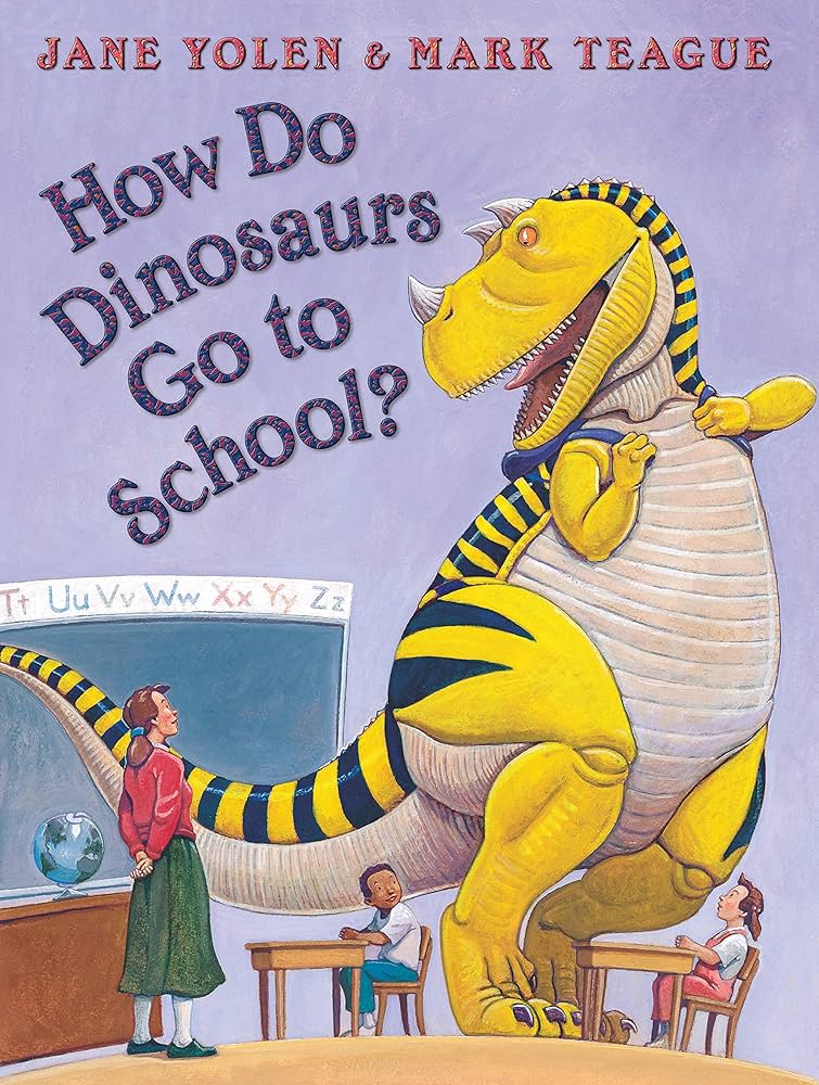 How do dinosaurs go to school?