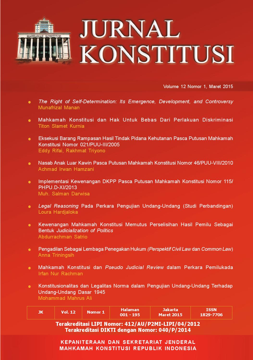 Jurnal Konstitusi Volume 12 Nomor 1, Maret 2015