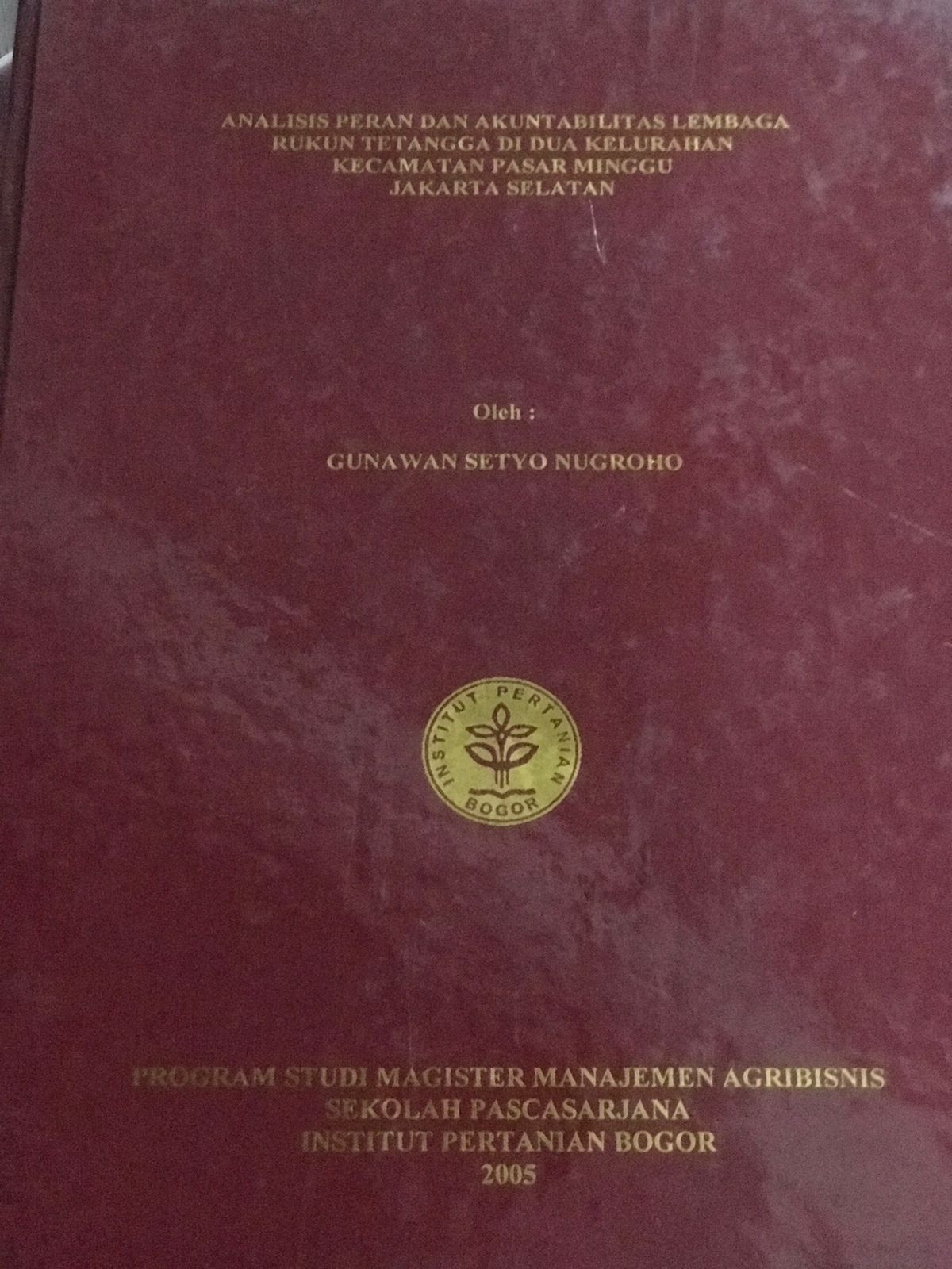 Analisis Peran Akuntabilitas Lembaga Rukun Tetangga di dua kelurahan Kecamatan Pasar Minggu Jakarta Selatan