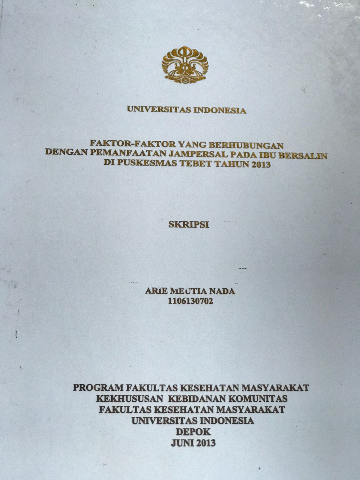 Faktor-faktor yang Berhubungan dengan Pemanfaatann Jampersal pada Ibu Bersalin di Puskesmas Tebet tahun 2013