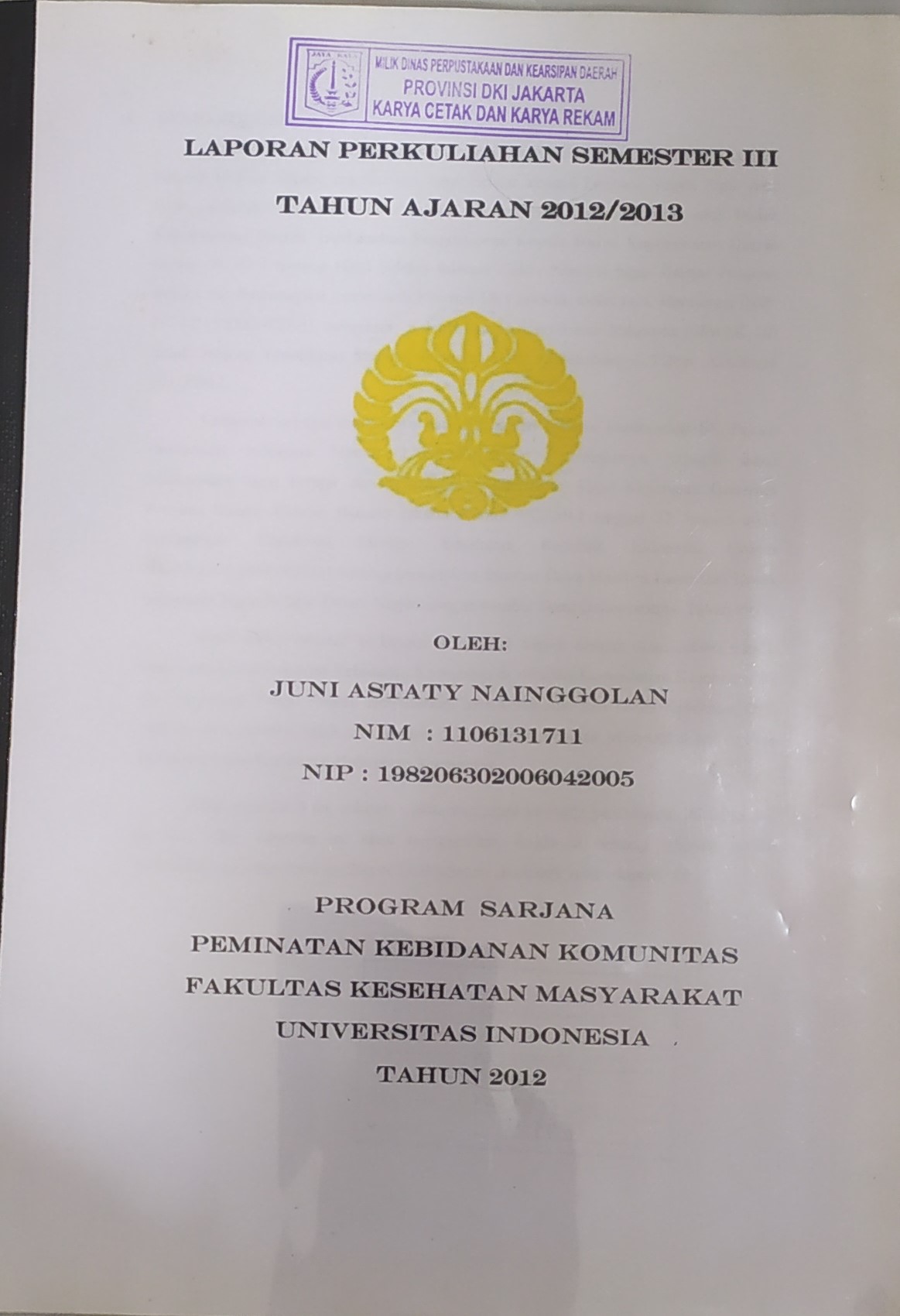 Laporan perkuliahan semester III : Tahun ajaran 2012/2013