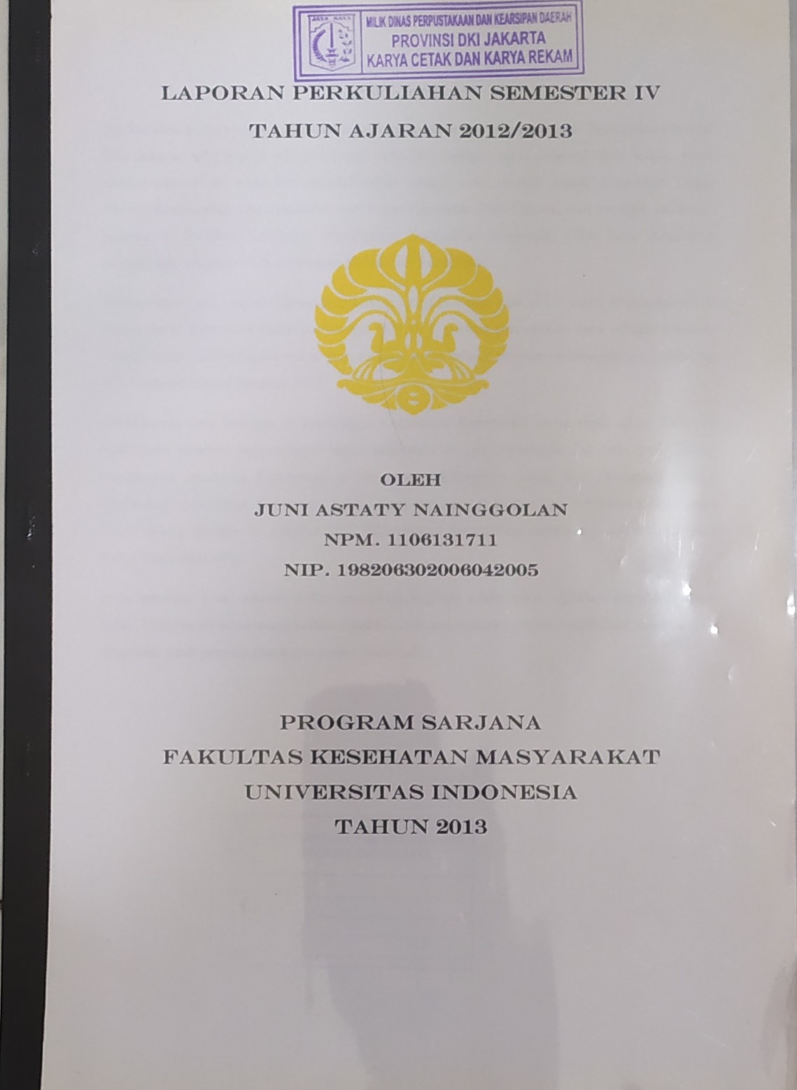 Laporan perkuliahan semester IV : Tahun ajaran 2012/2013