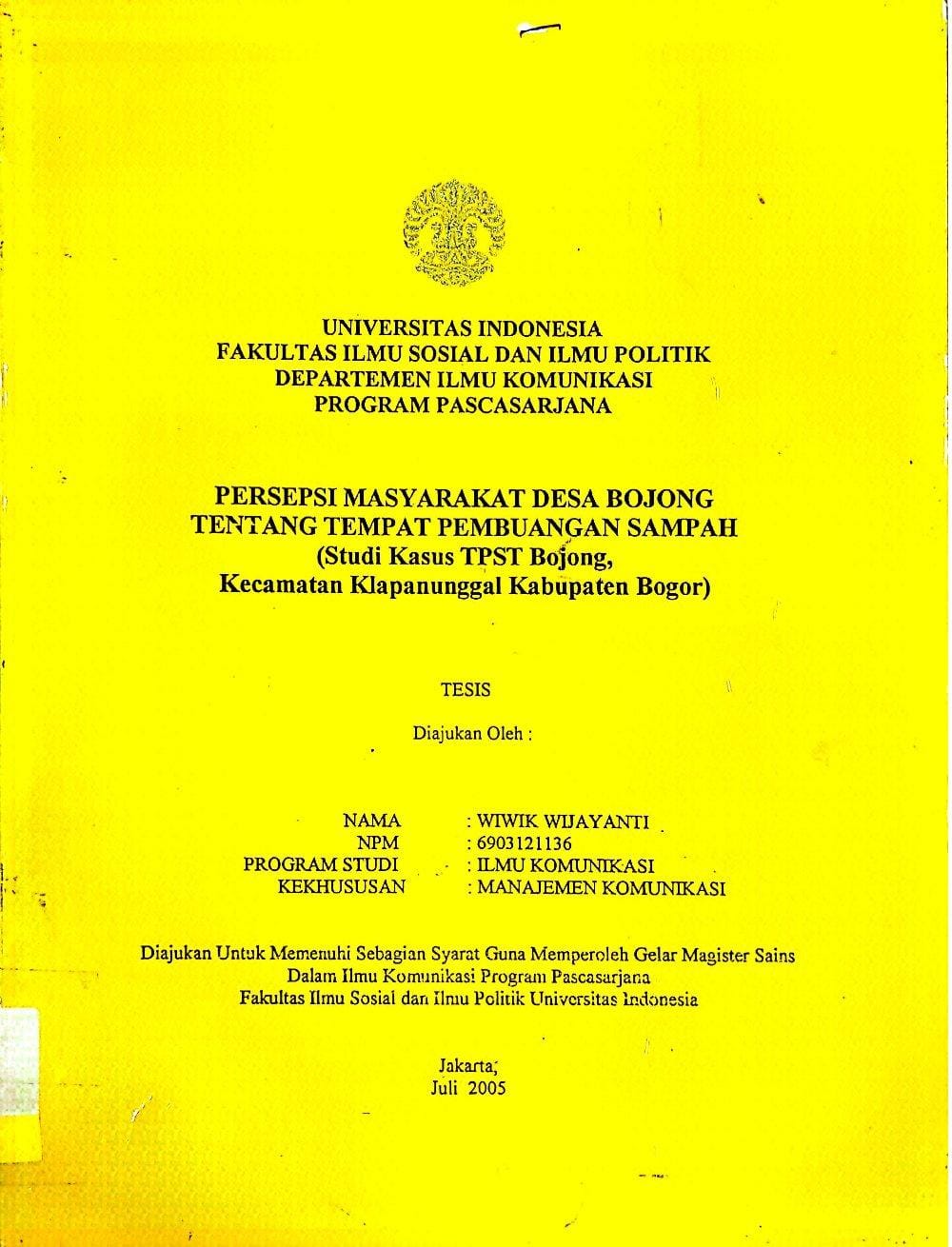 Persepsi masyarakat desa bojong tentang tempat pembuangan sampah