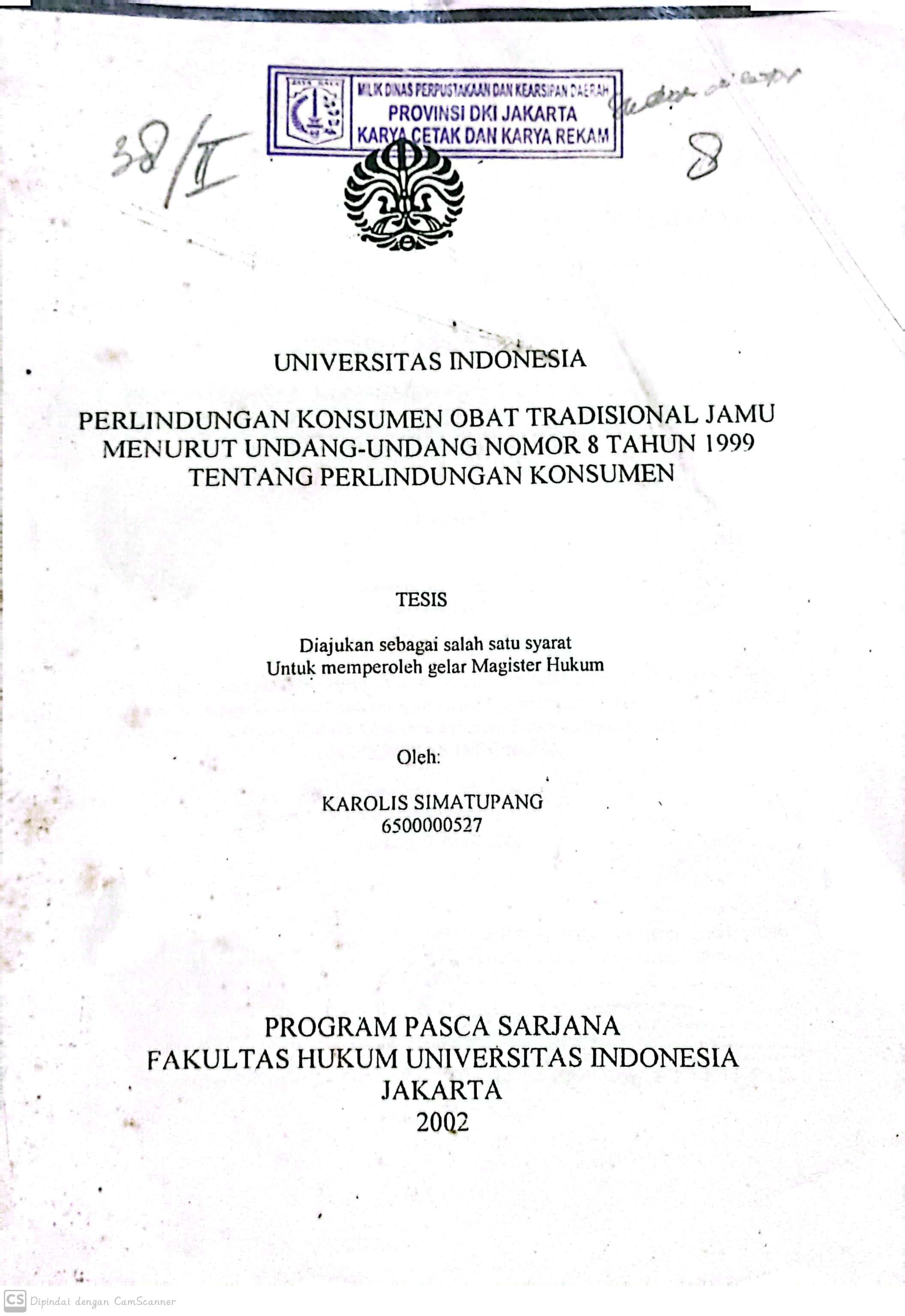 Perlindungan Kosumen Obat Tradisional Jamu Menurut Undang-Undang nomr 8 tahun 1999 tentang Perlindungan konsumen