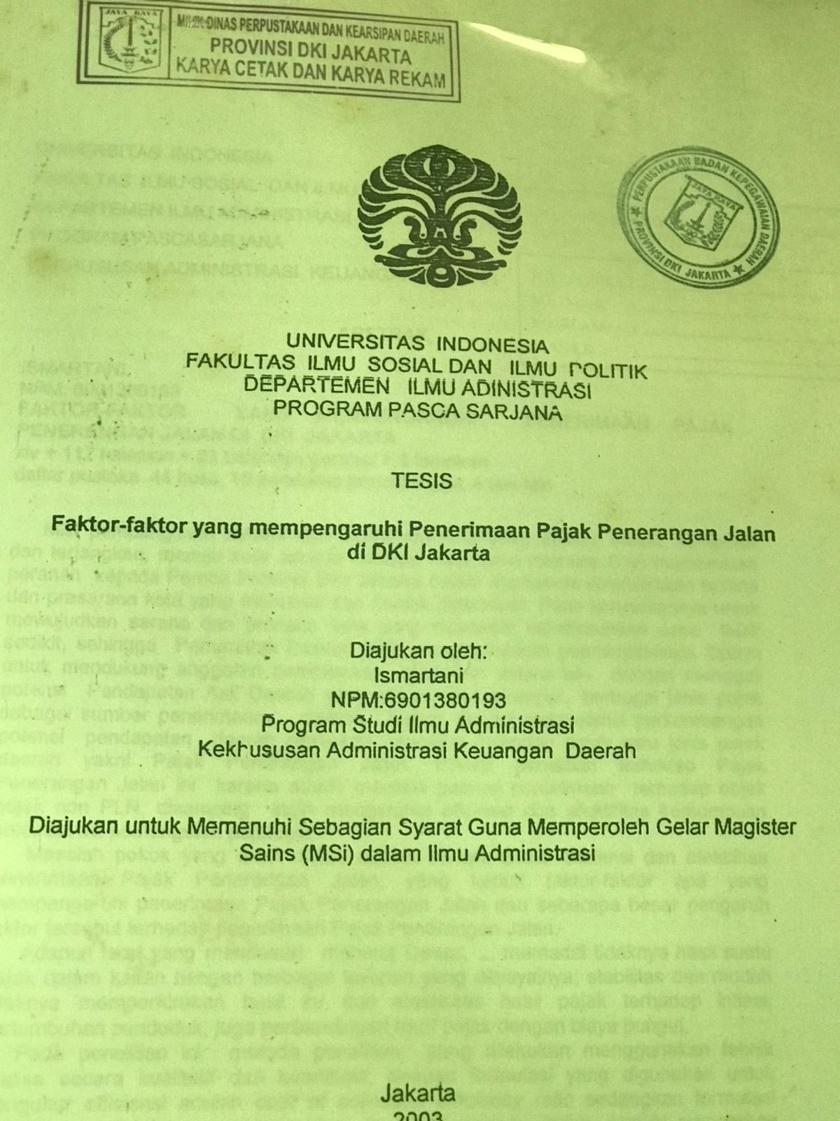 Faktor-faktor yang Memengaruhi Penerimaan Pajak Penerangan Jalan di DKI Jakarta