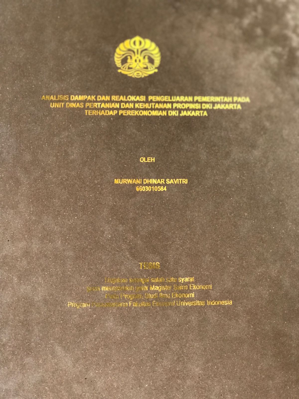Analisis dampak dan realokasi pengeluaran pemerintah pada unit dinas pertanian dan kehutanan propinsi DKI Jakarta terhadap perekonomian DKI Jakarta / Murwani Dhinar Savitri