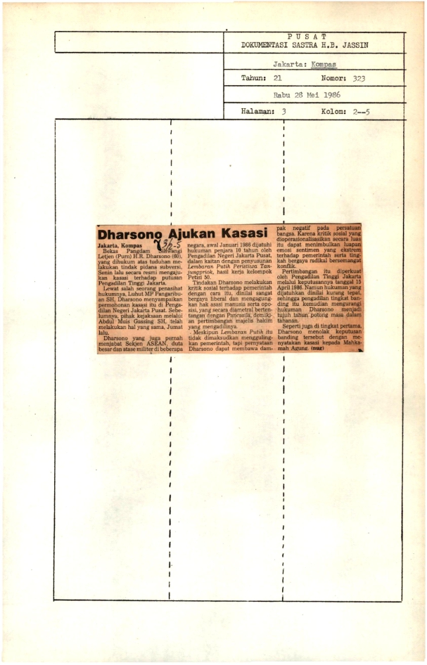 Dharsono ajukan kasasi