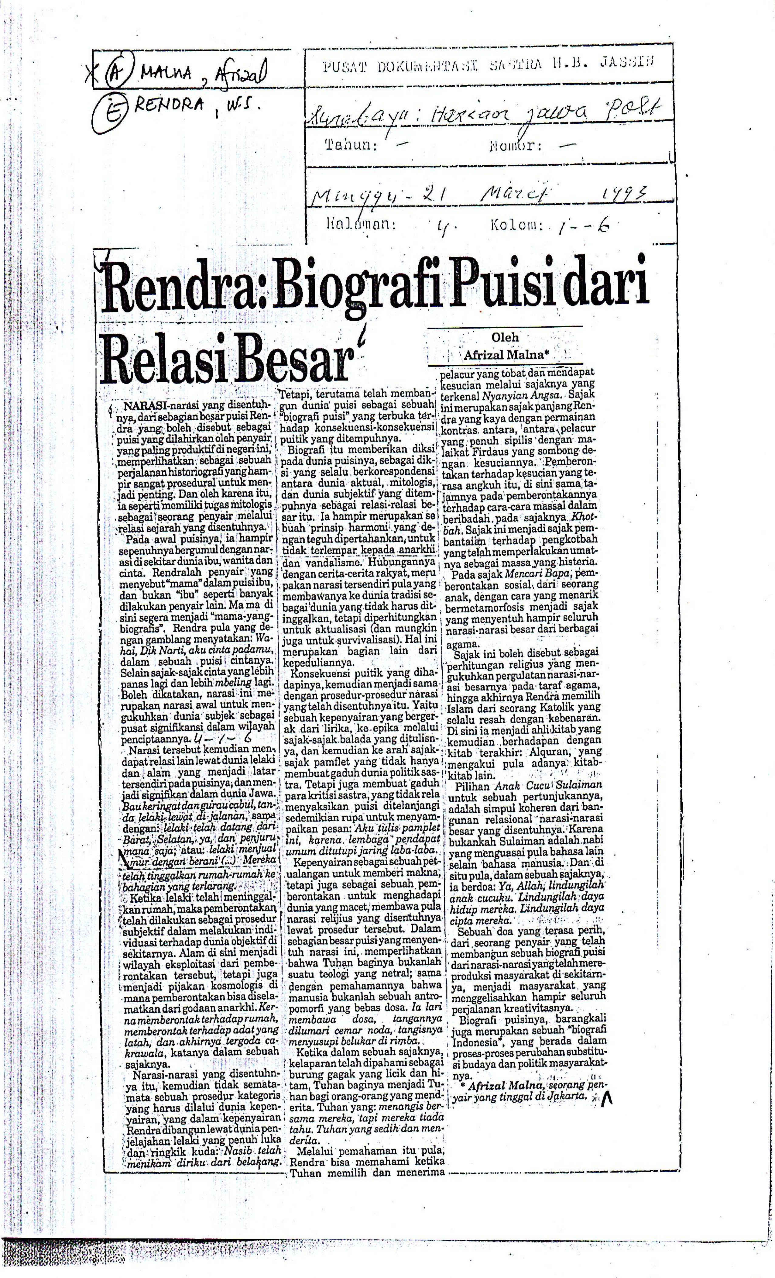 Rendra : biografi puisi dari relasi besar