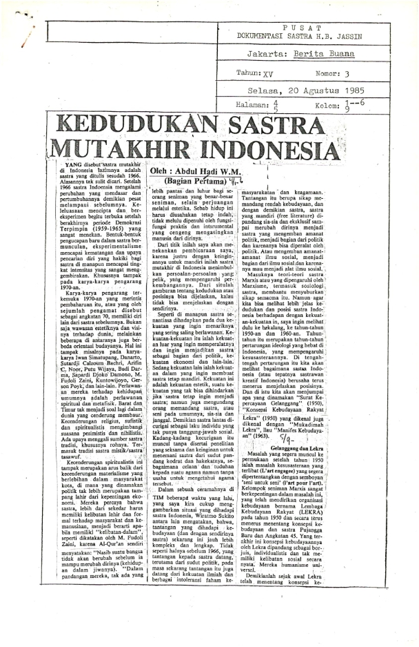 Kedudukan sastra mutakhir Indonesia