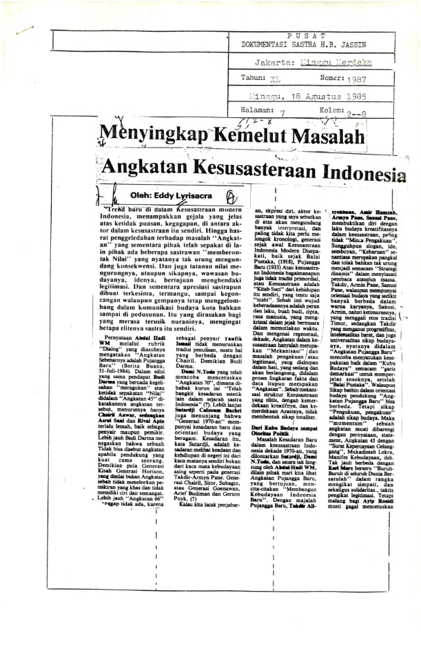 Menyiapkan kemelut masalah angkatan kesusasteraan Indonesia