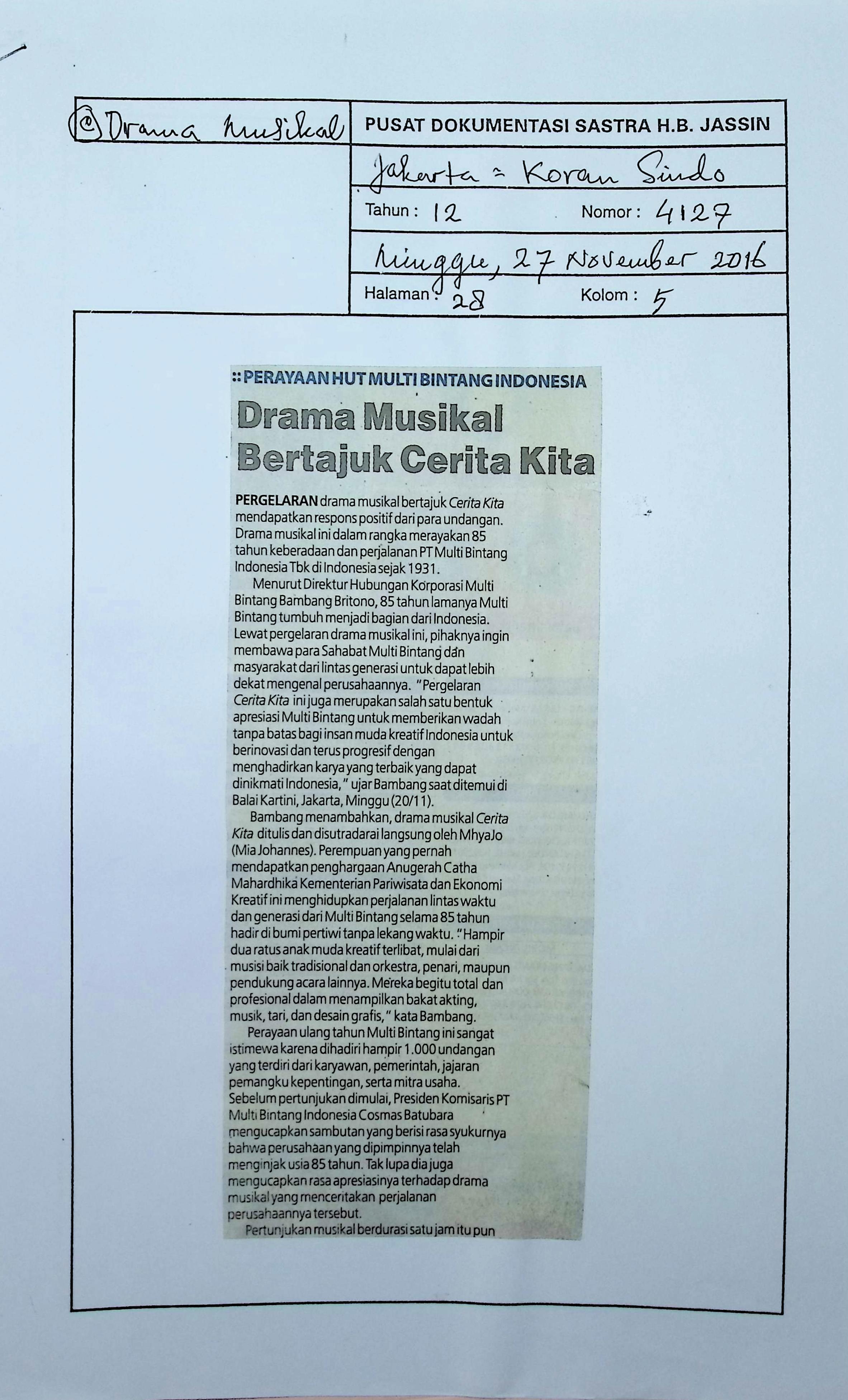 Perayaan HUT multi bintang Indonesia. Drama musikal bertajuk cerita kita