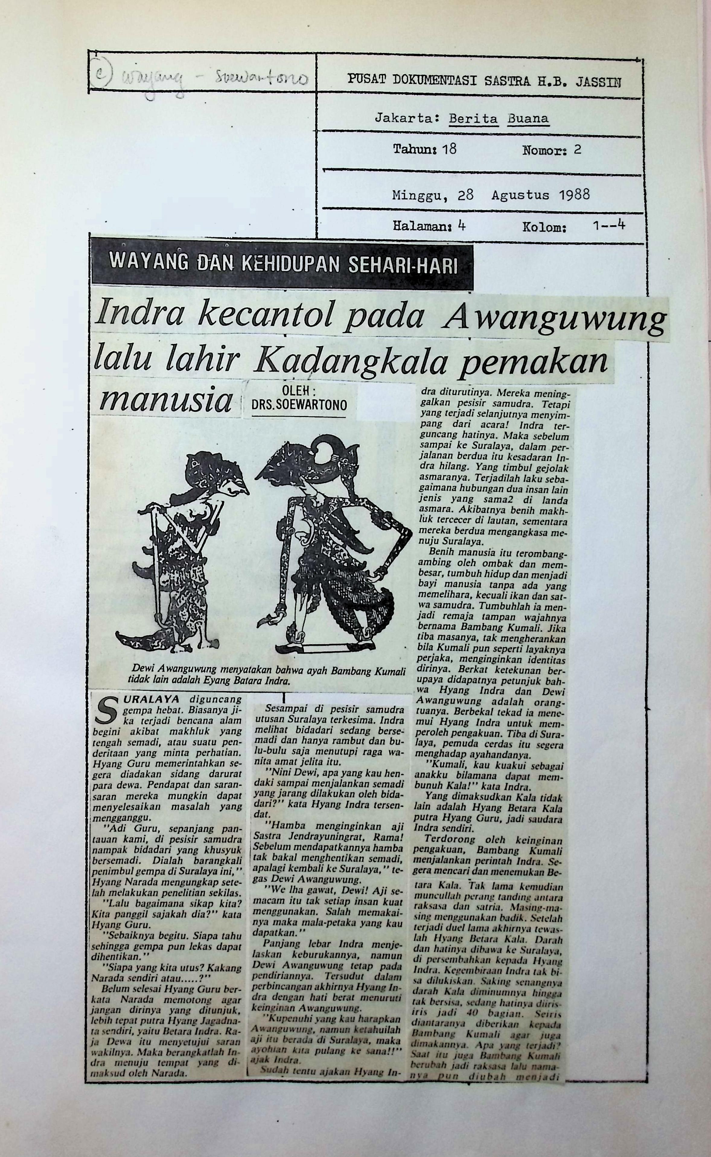 Indra kecantol pada Awanguwung lalu lahir Kadangkala pemakan manusia