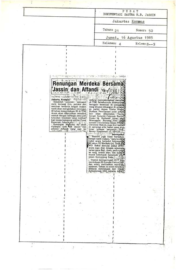 Renungan merdeka bersama Jassin dan Affandi