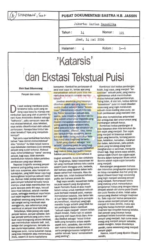 'Katarsis' dan ekstasi tekstual puisi