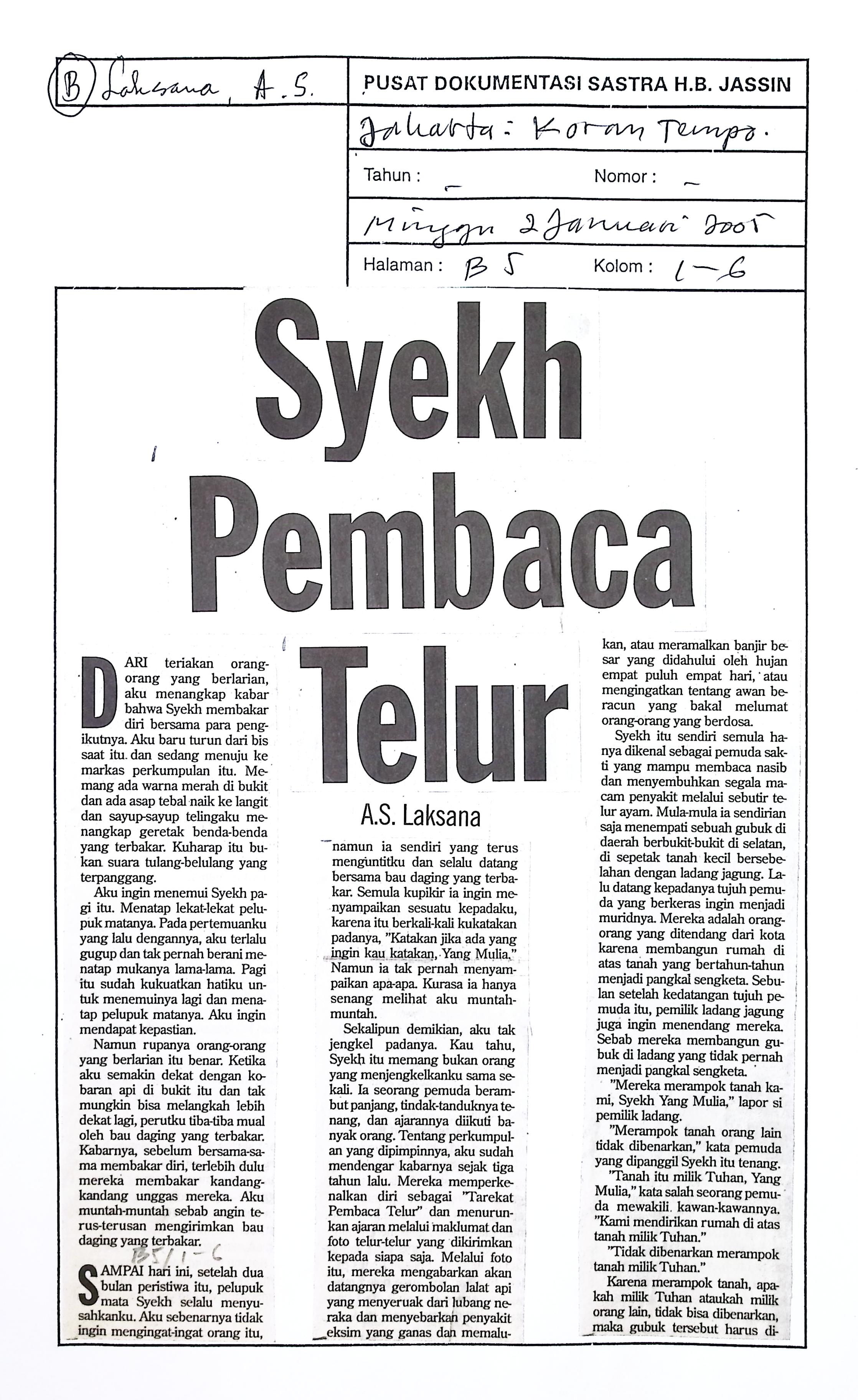 Cerpen Syekh pembaca telur