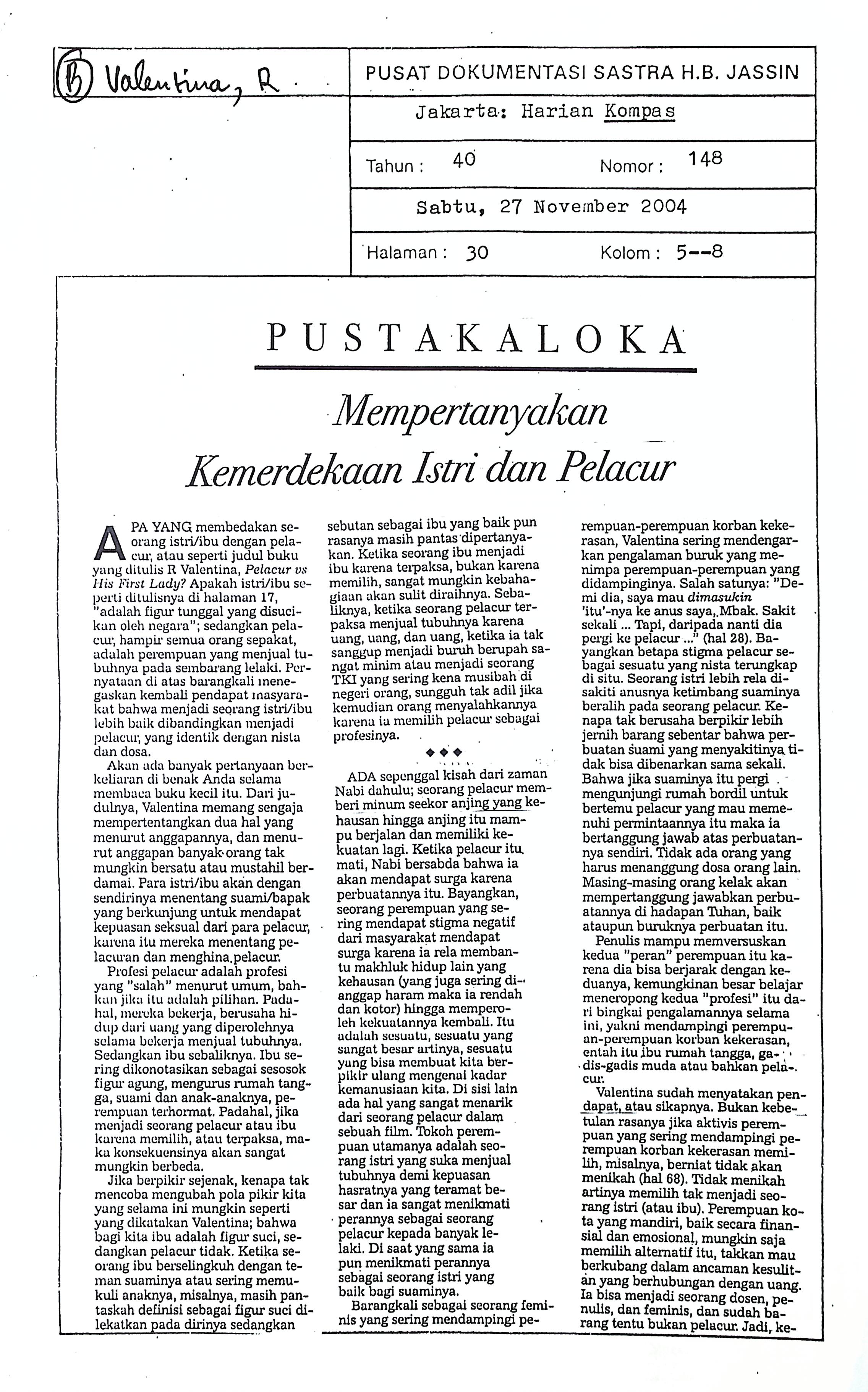 Pustakaloka, mempertanyakan kemerdekaan istri dan pelacur