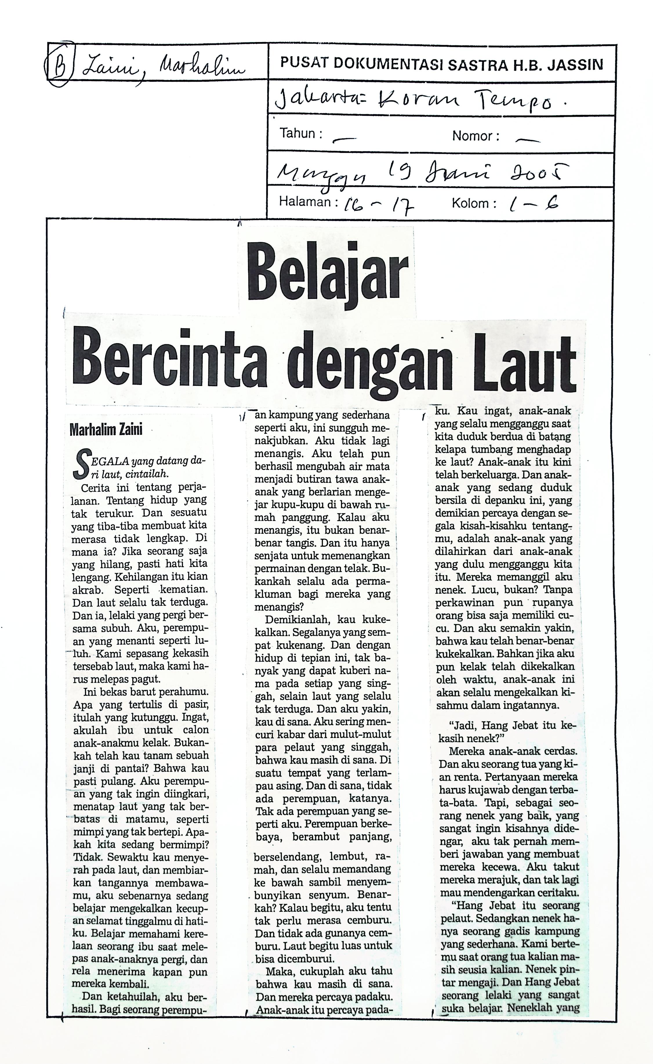 Cerpen belajar bercinta dengan laut