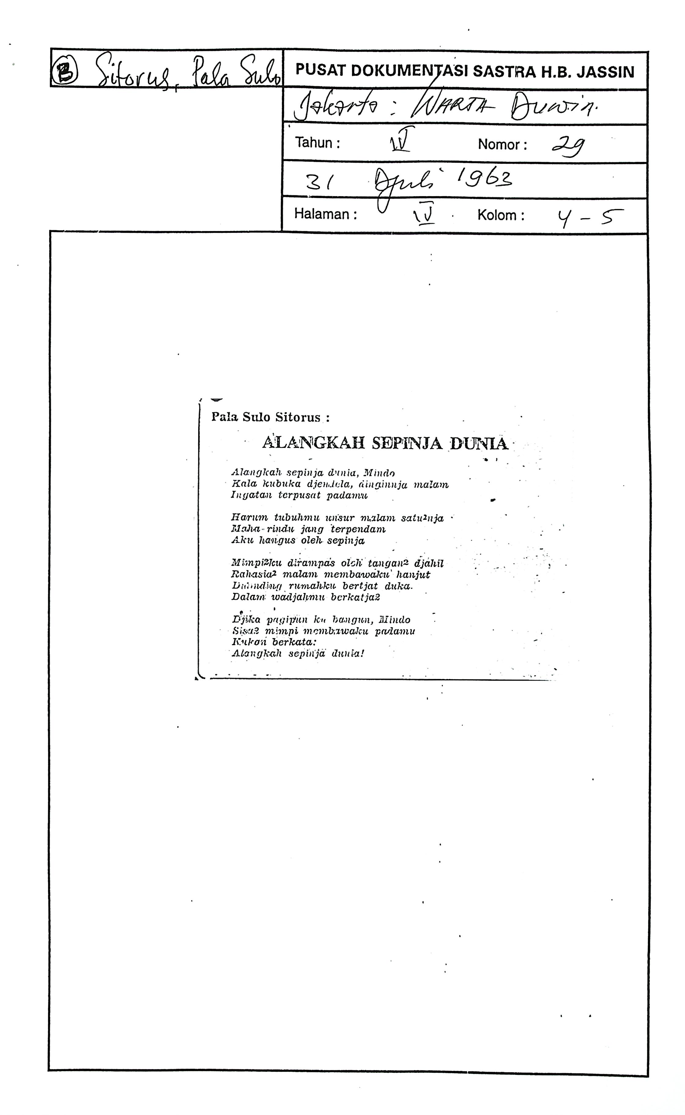 Puisi alangkah sepinya dunia