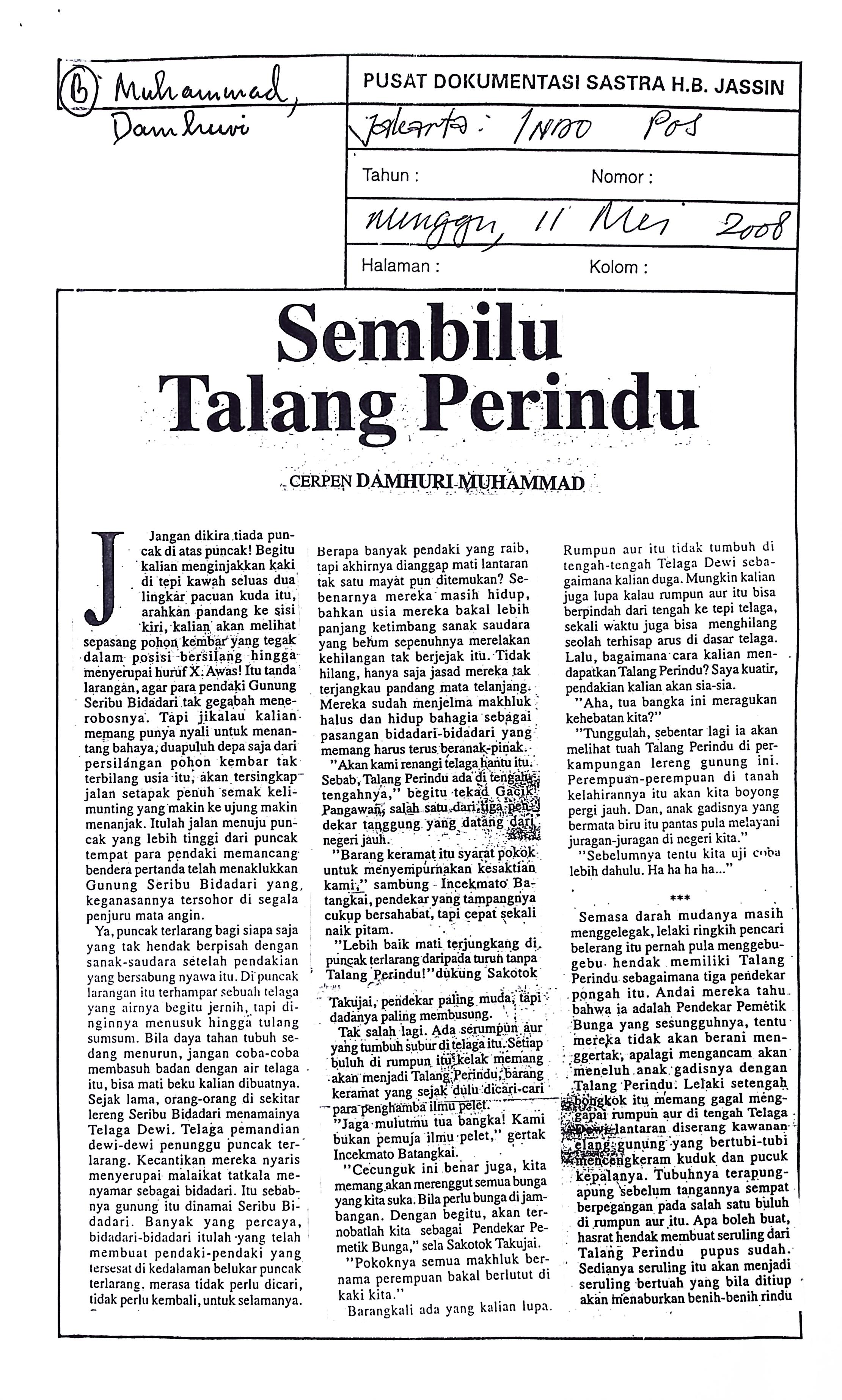 Cerpen sembilu talang perindu
