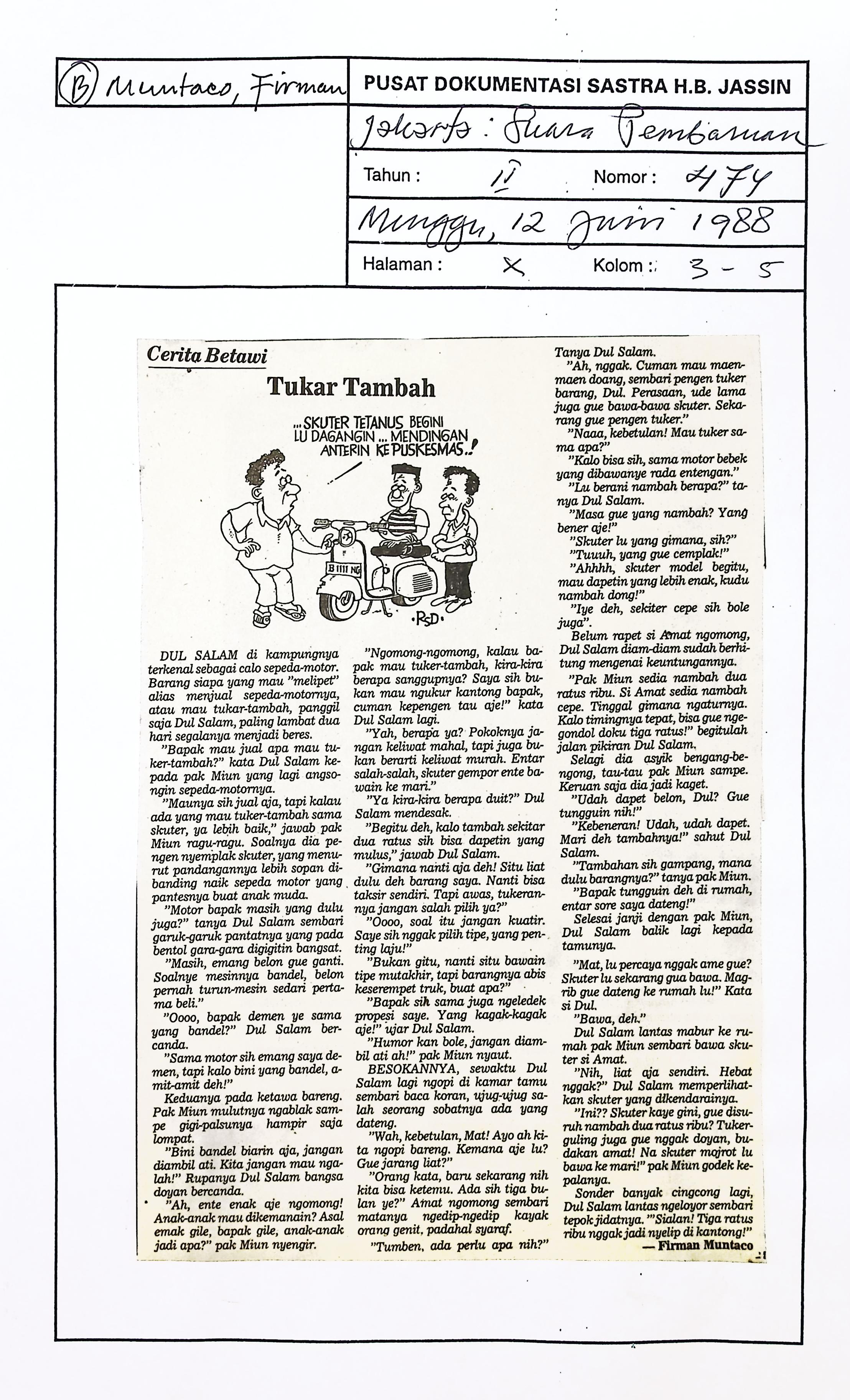 Cerita Betawi tukar tambah