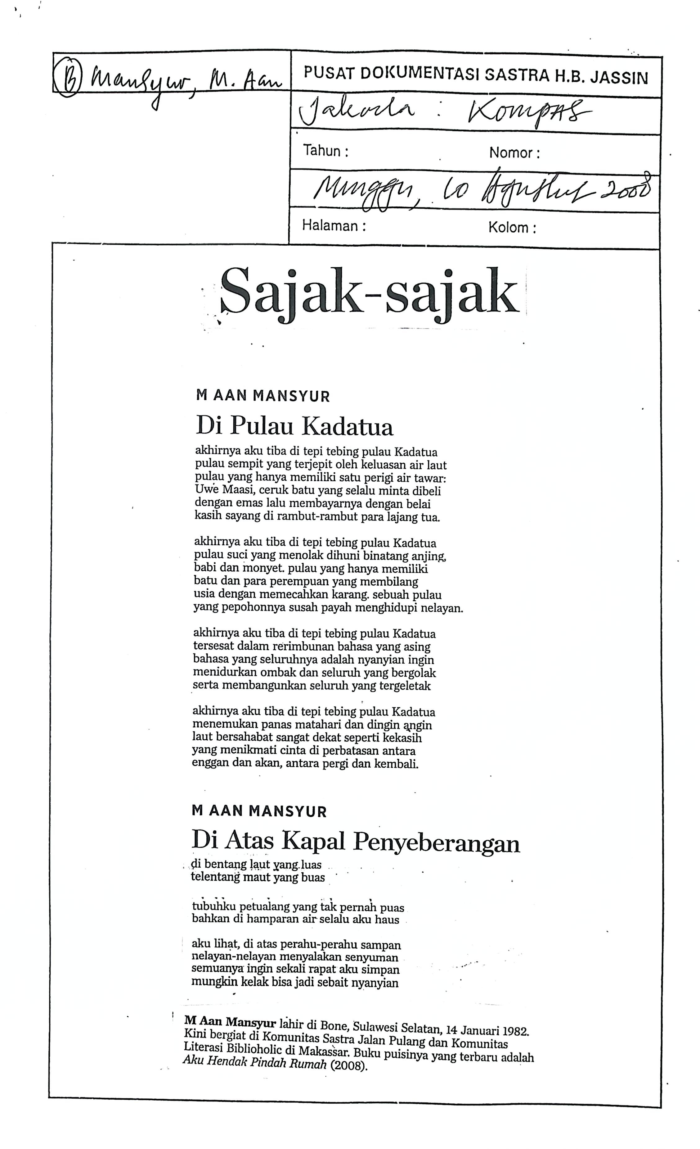 Sajak di pulau kadatua