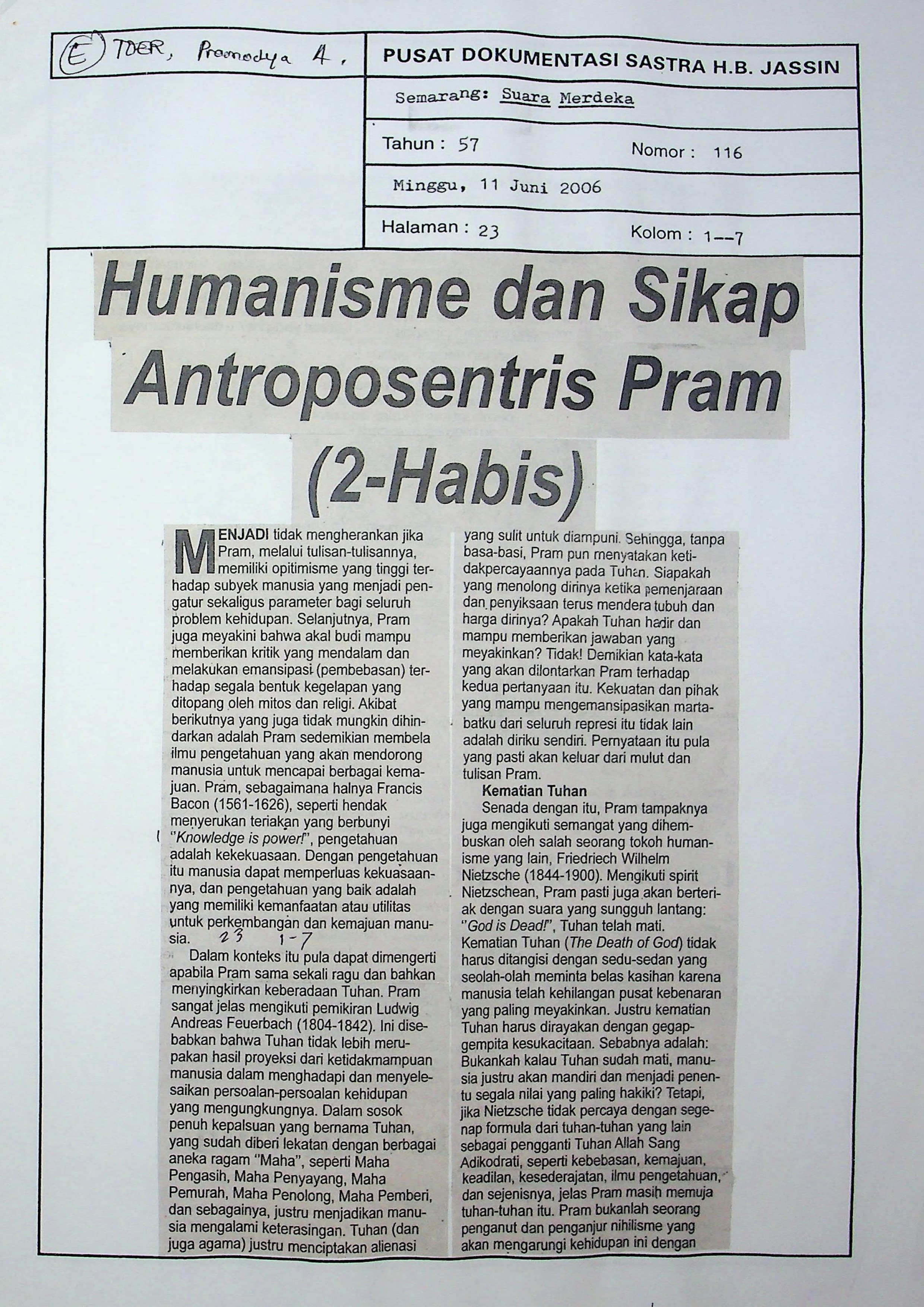 Humanisme dan sikap antroposentris Pram (2-habis)