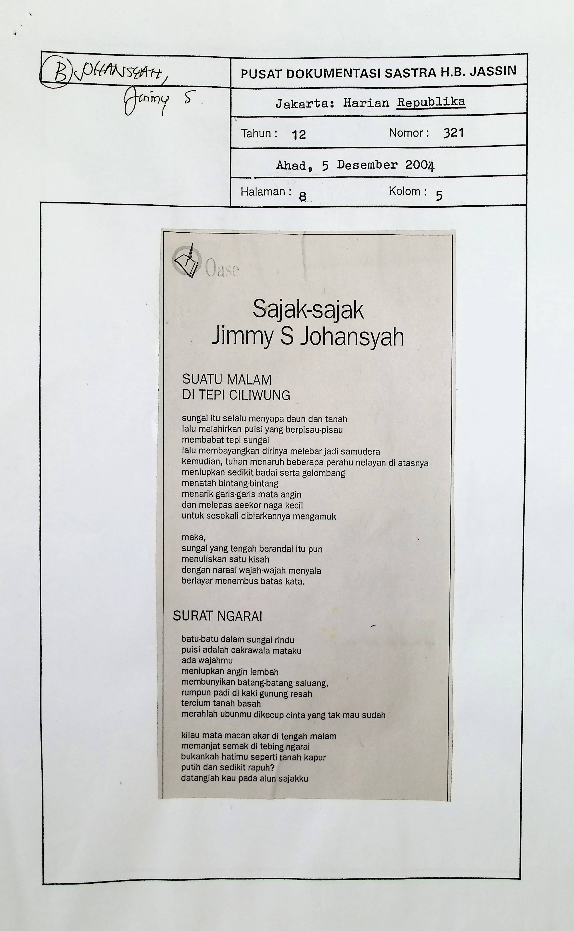 Kumpulan sajak-sajak Jimmy S Johansyah