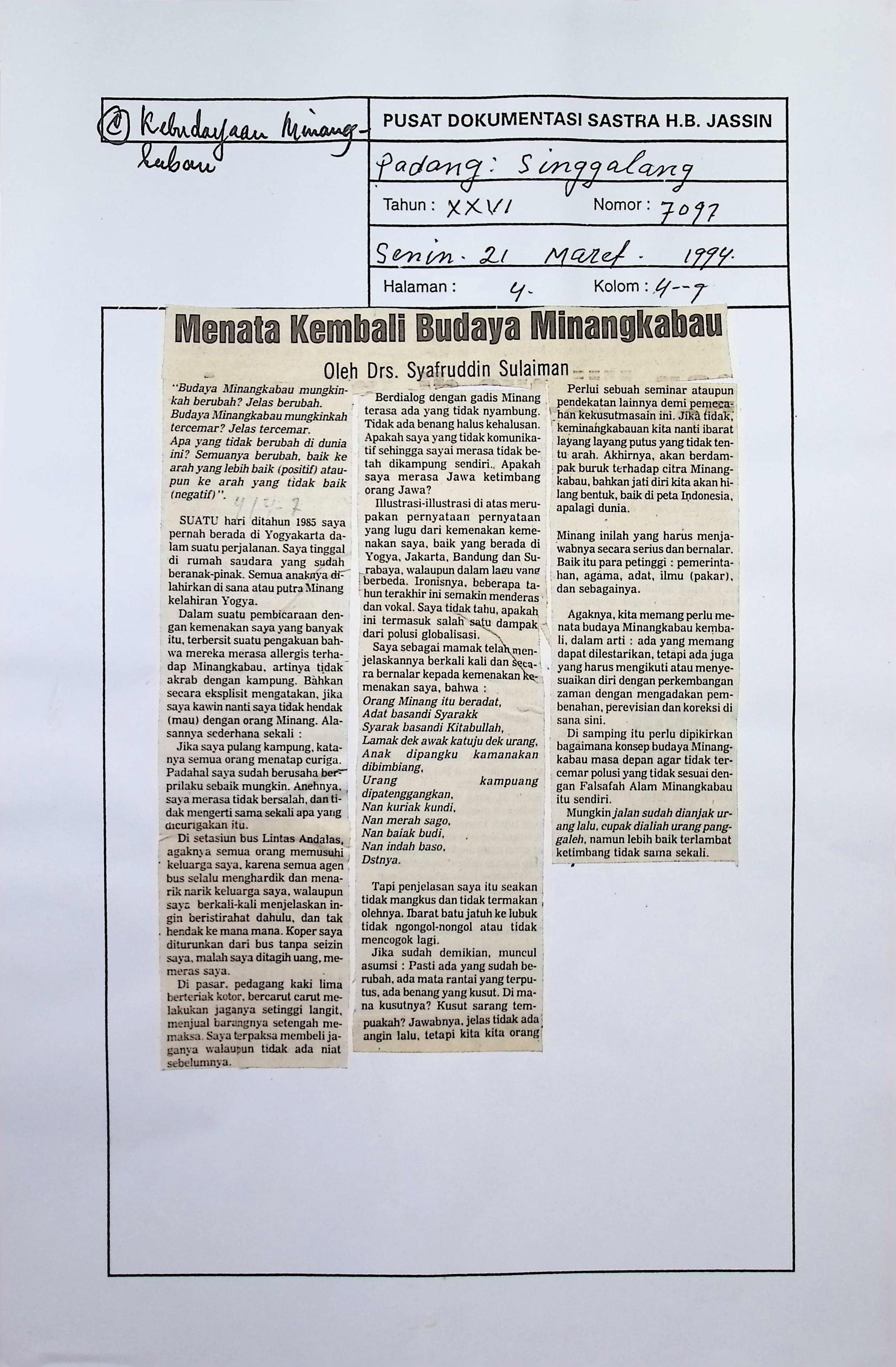 Menata kembali budaya Minangkabau
