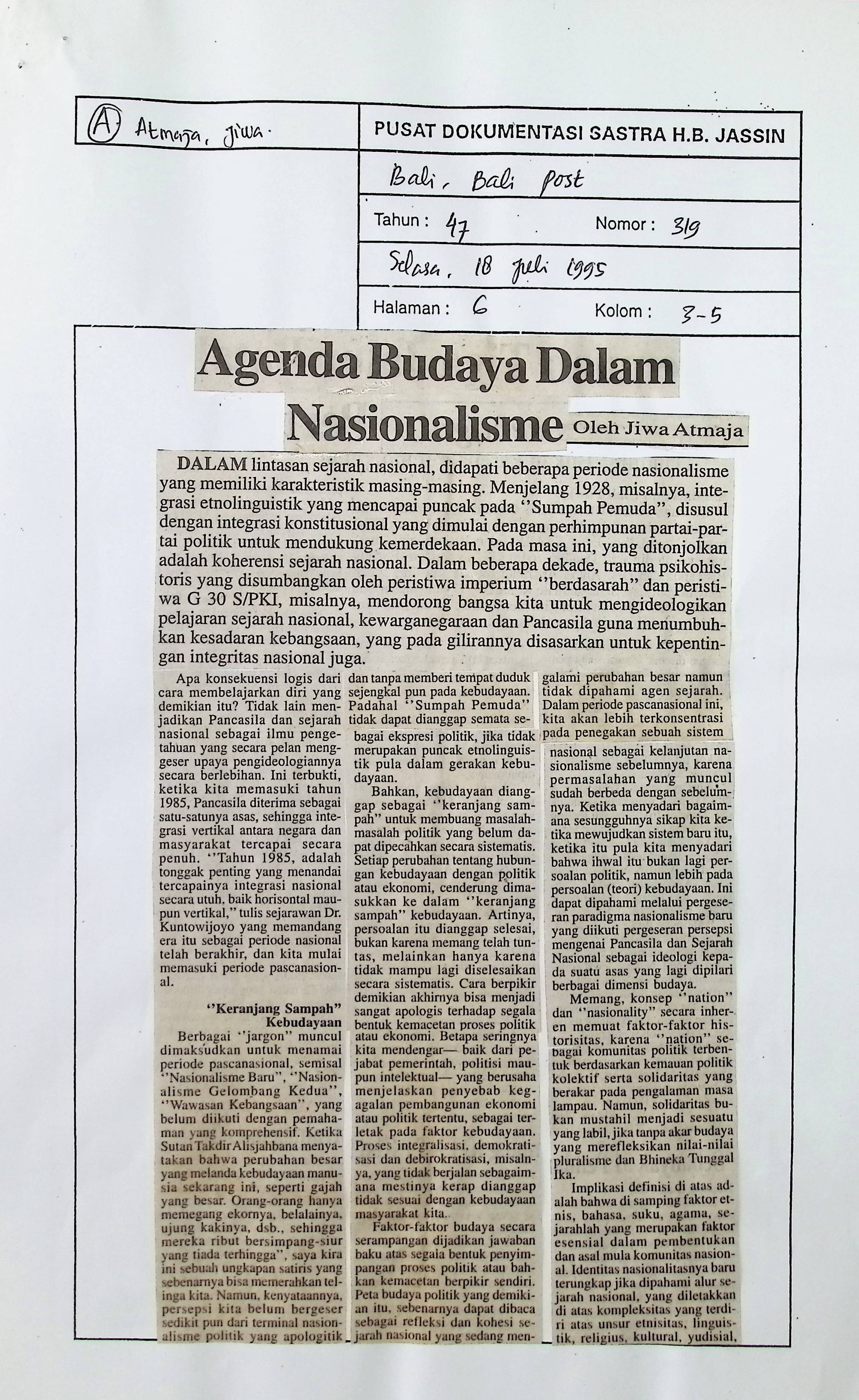 Agenda budaya dalam nasionalisme