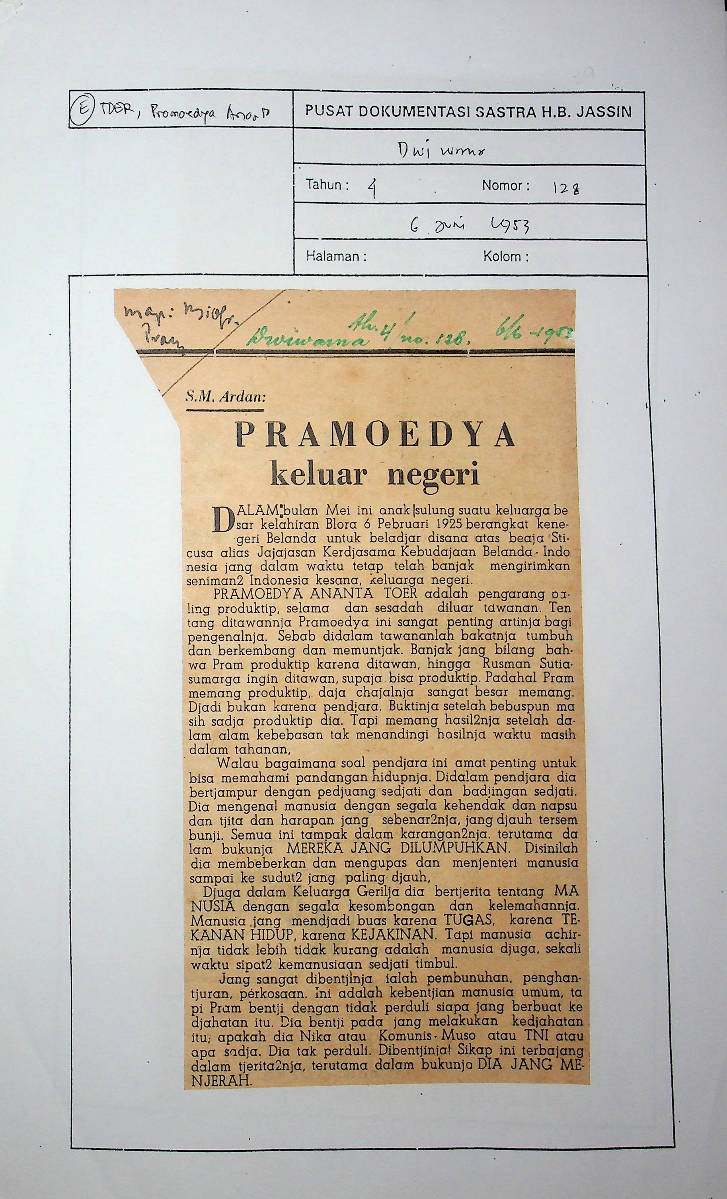 Pramoedya keluar Negeri