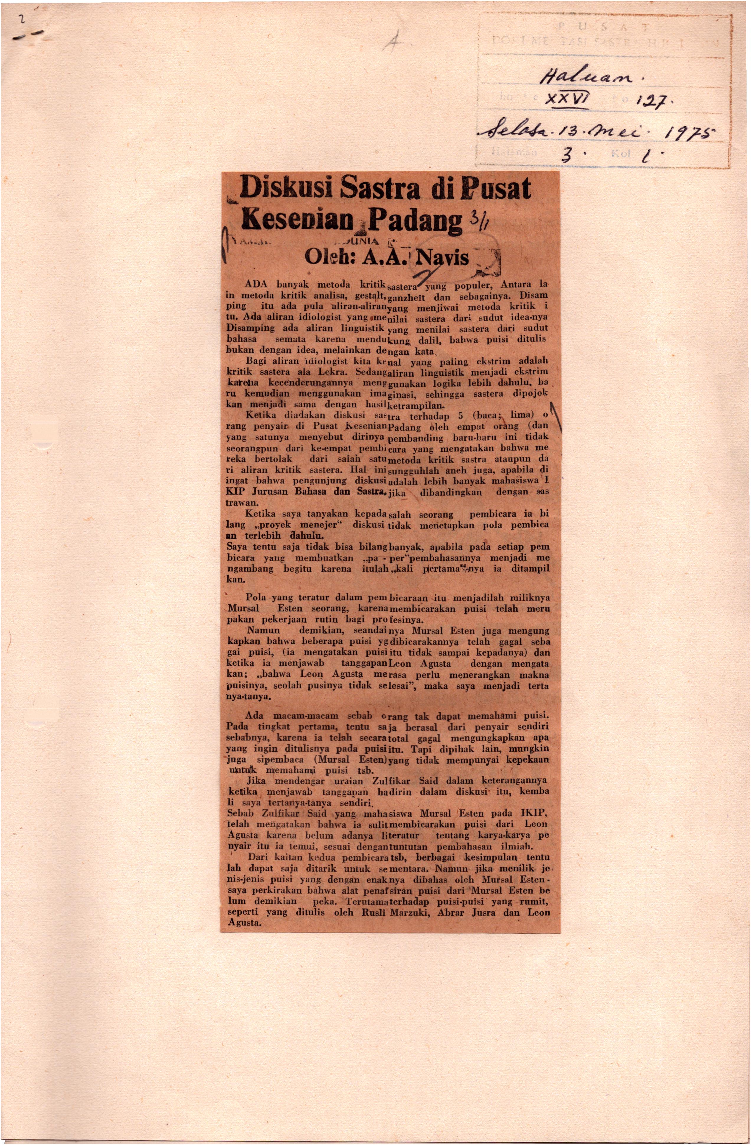 Diskusi sastra di Pusat Kesenian Padang