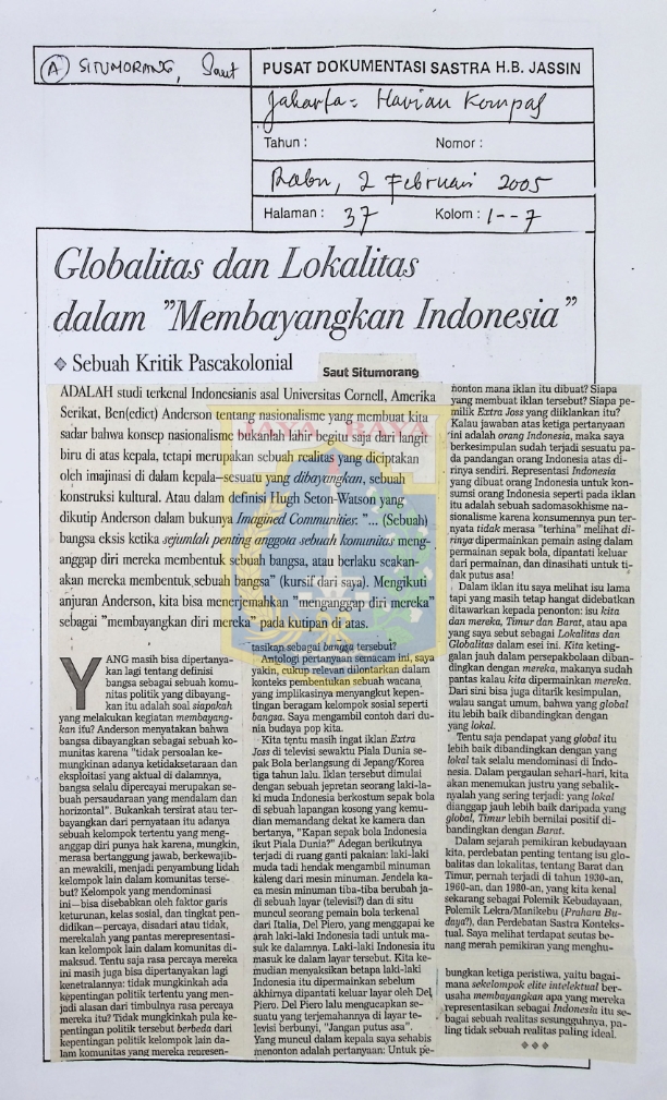 Globalitas dan lokalitas dalam "Membayangkan Indonesia" : Sebuah kritik pascakolonial