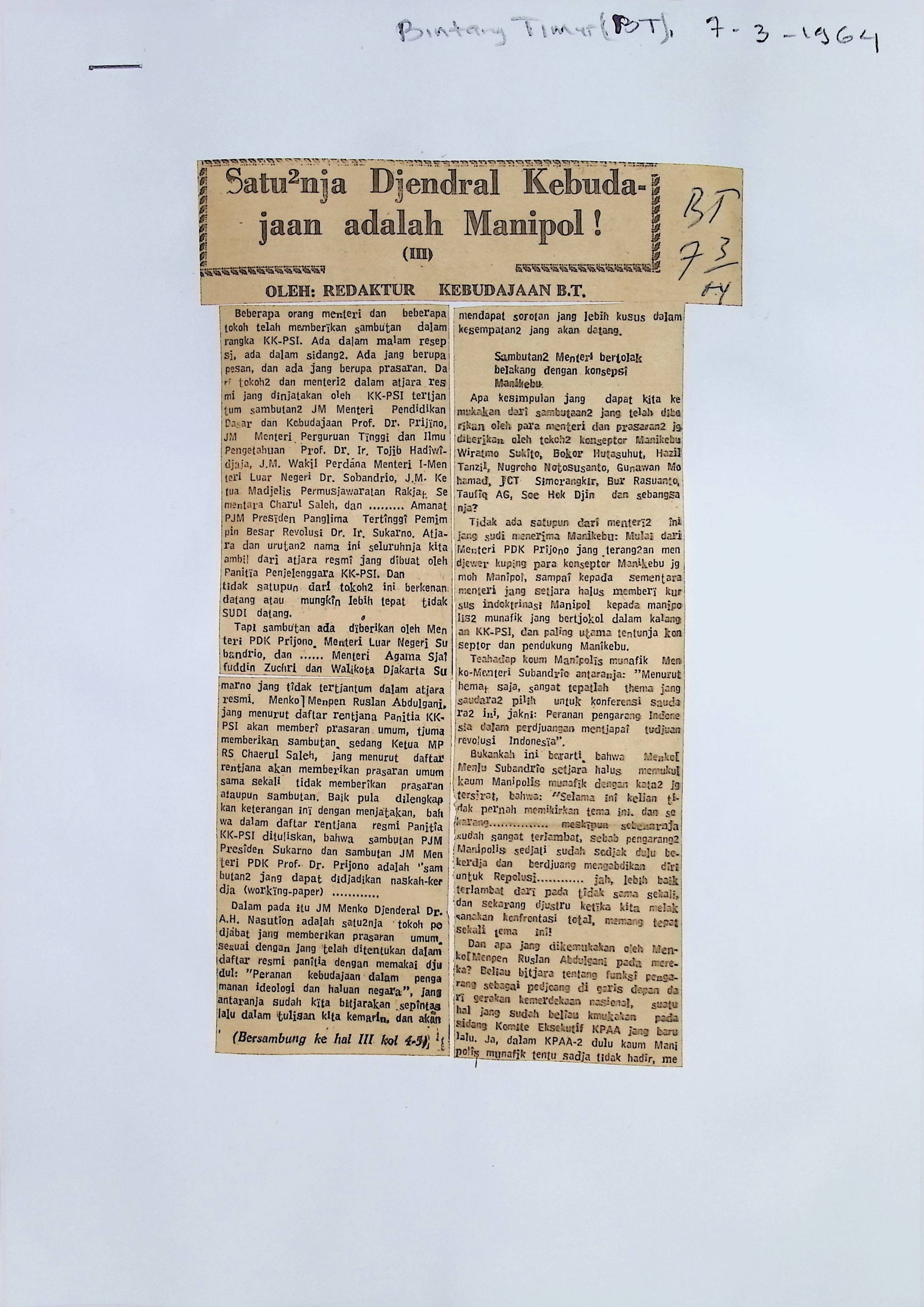 Satu-satunya Jenderal Kebudayaan adalah Manipol (bagian 3)