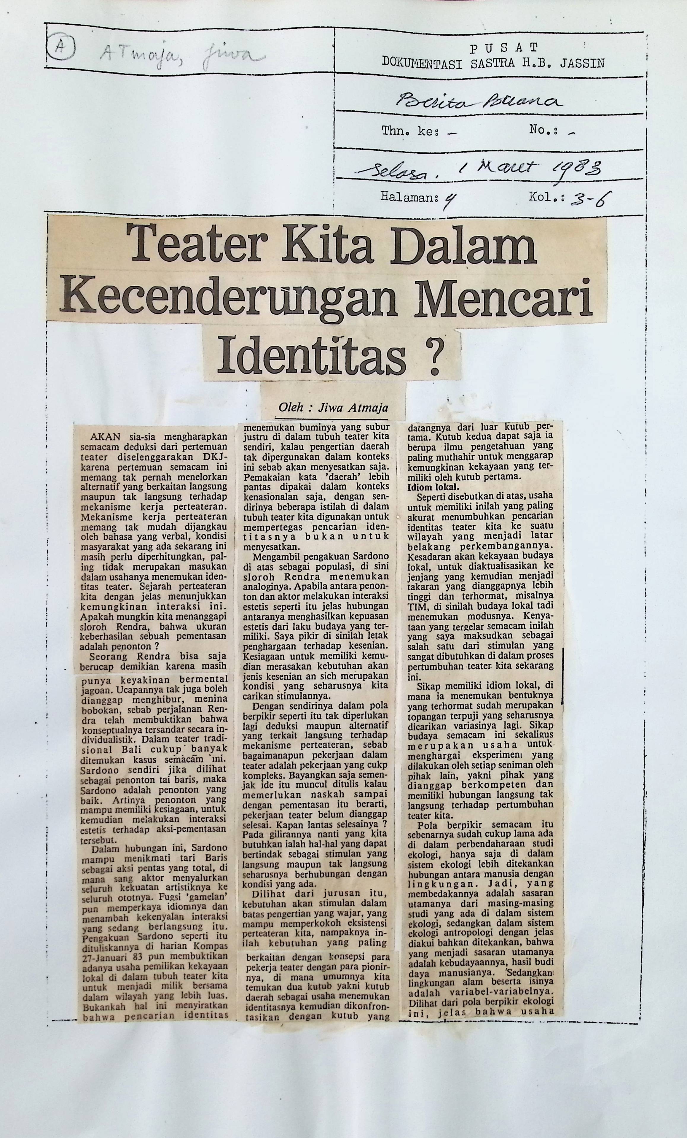 Teater kita dalam kecenderungan mencari identitas