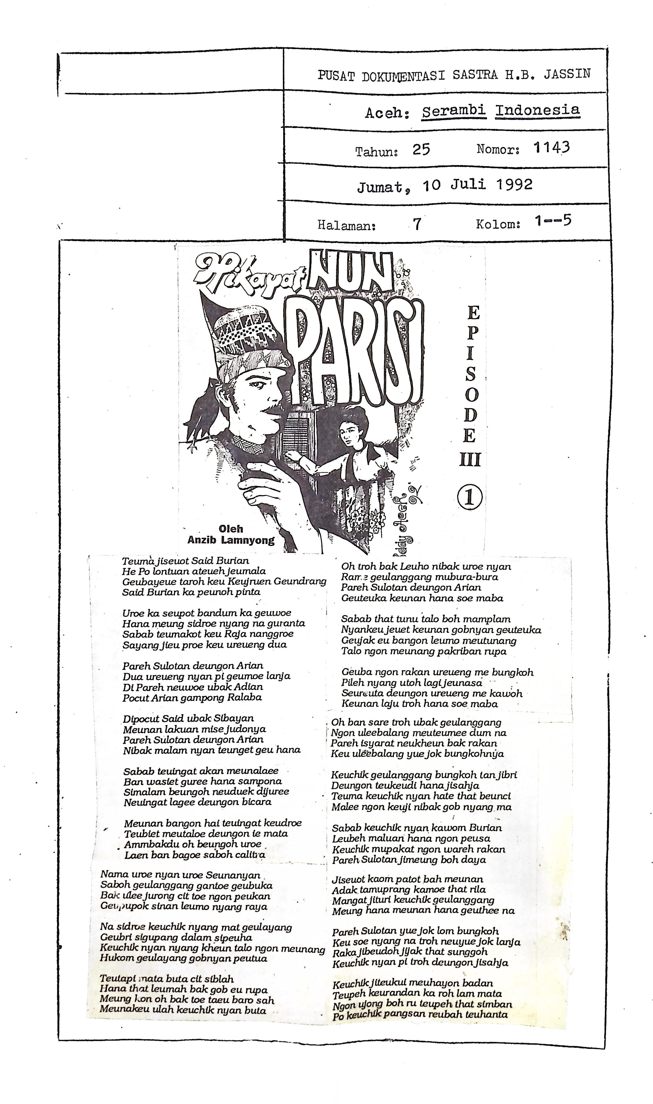 Cerbung hikayat Nun Parisi episode III No. 1