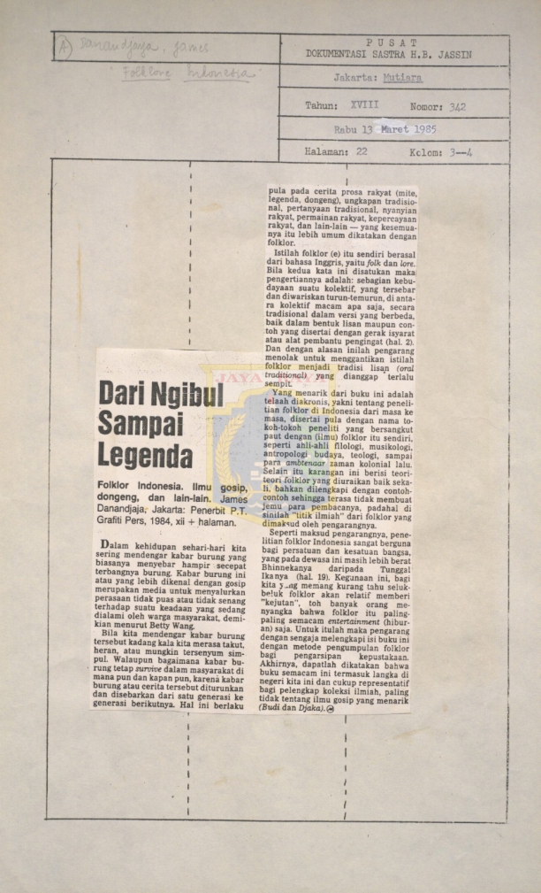 Dari ngibul sampai legenda : Folklor Indonesia, ilmu gosip, dongeng, dan lain-lain