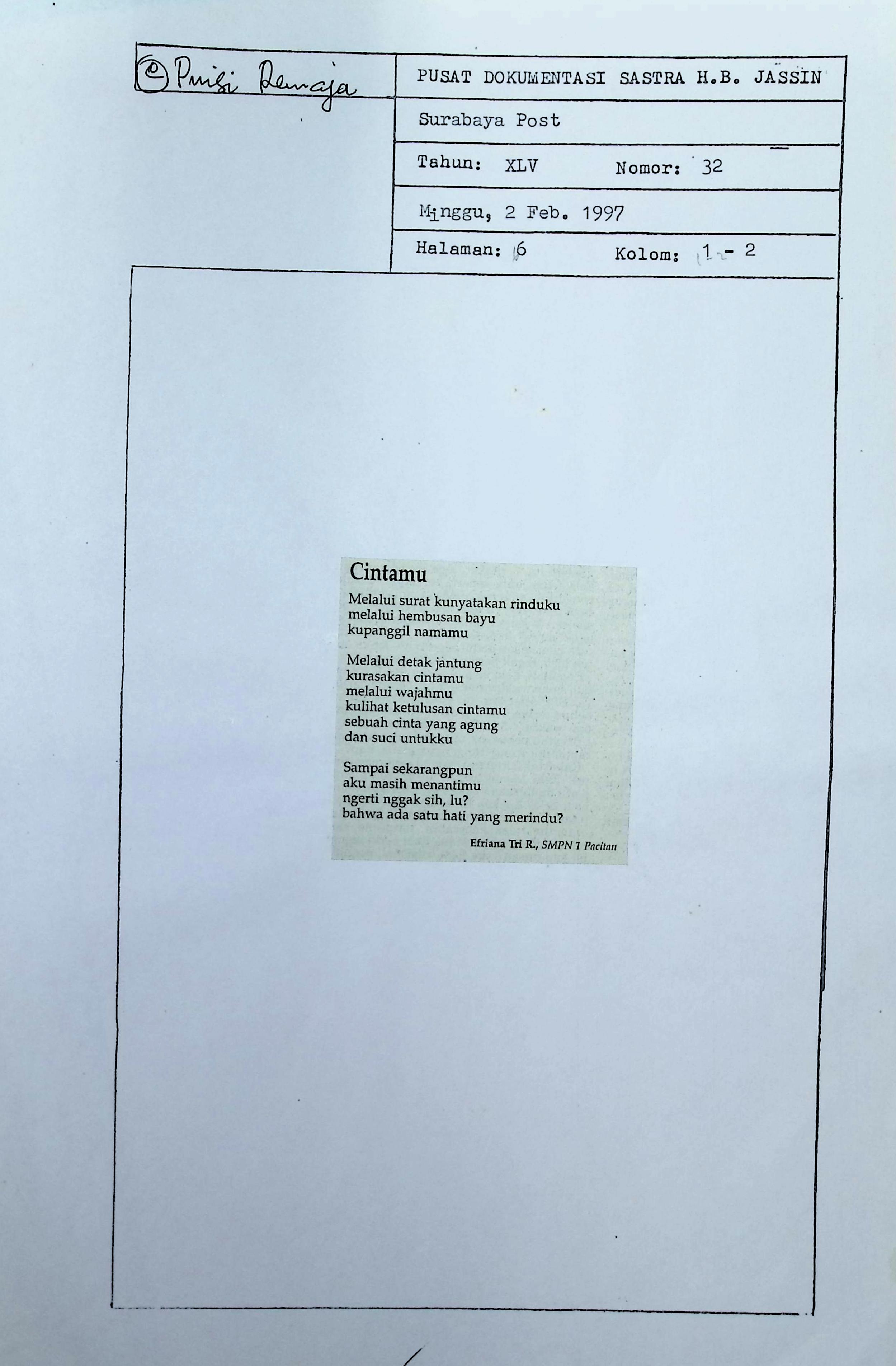 Puisi karya Efriana Tri R