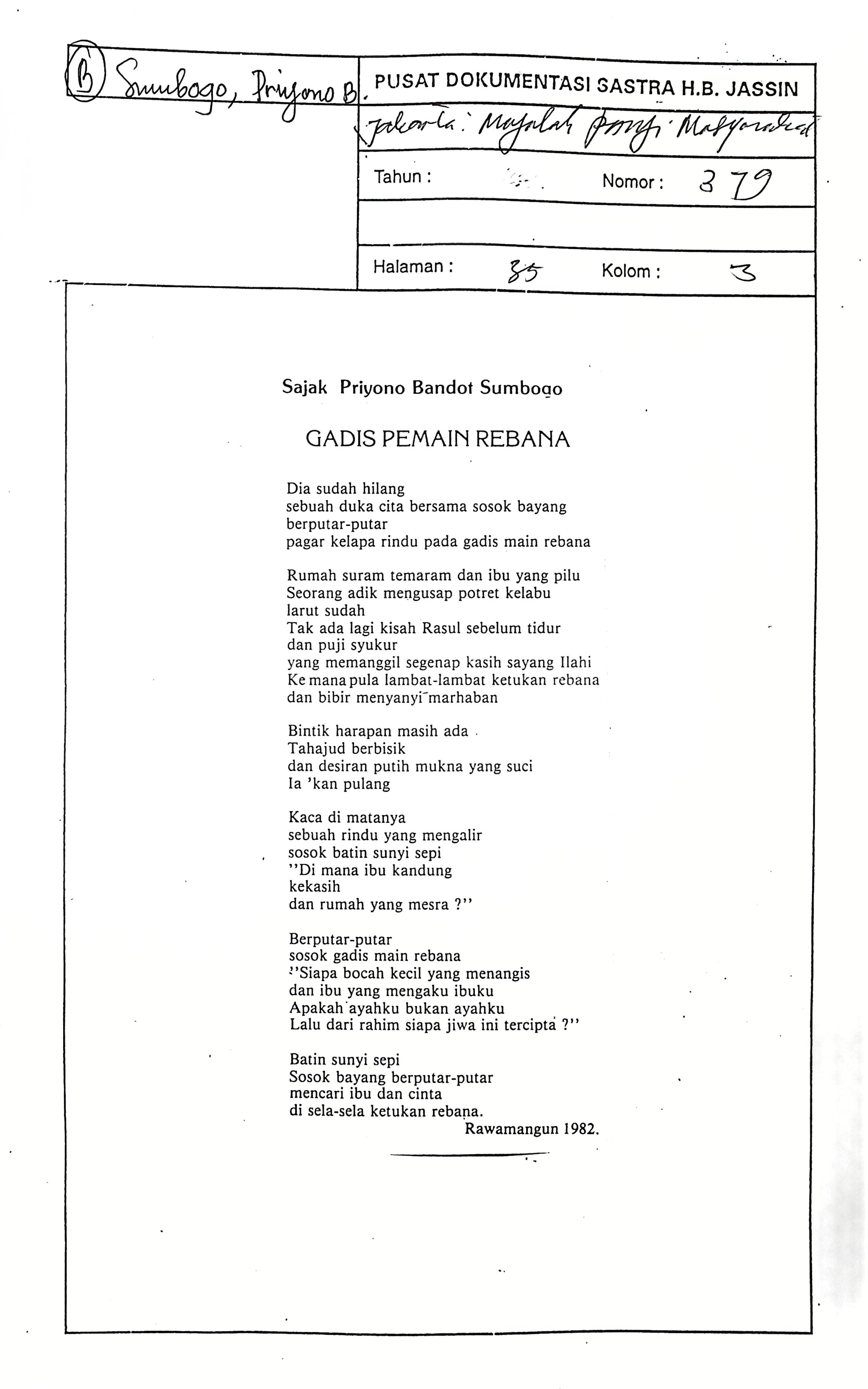 Sajak Prriyono Bandot Sumbogo