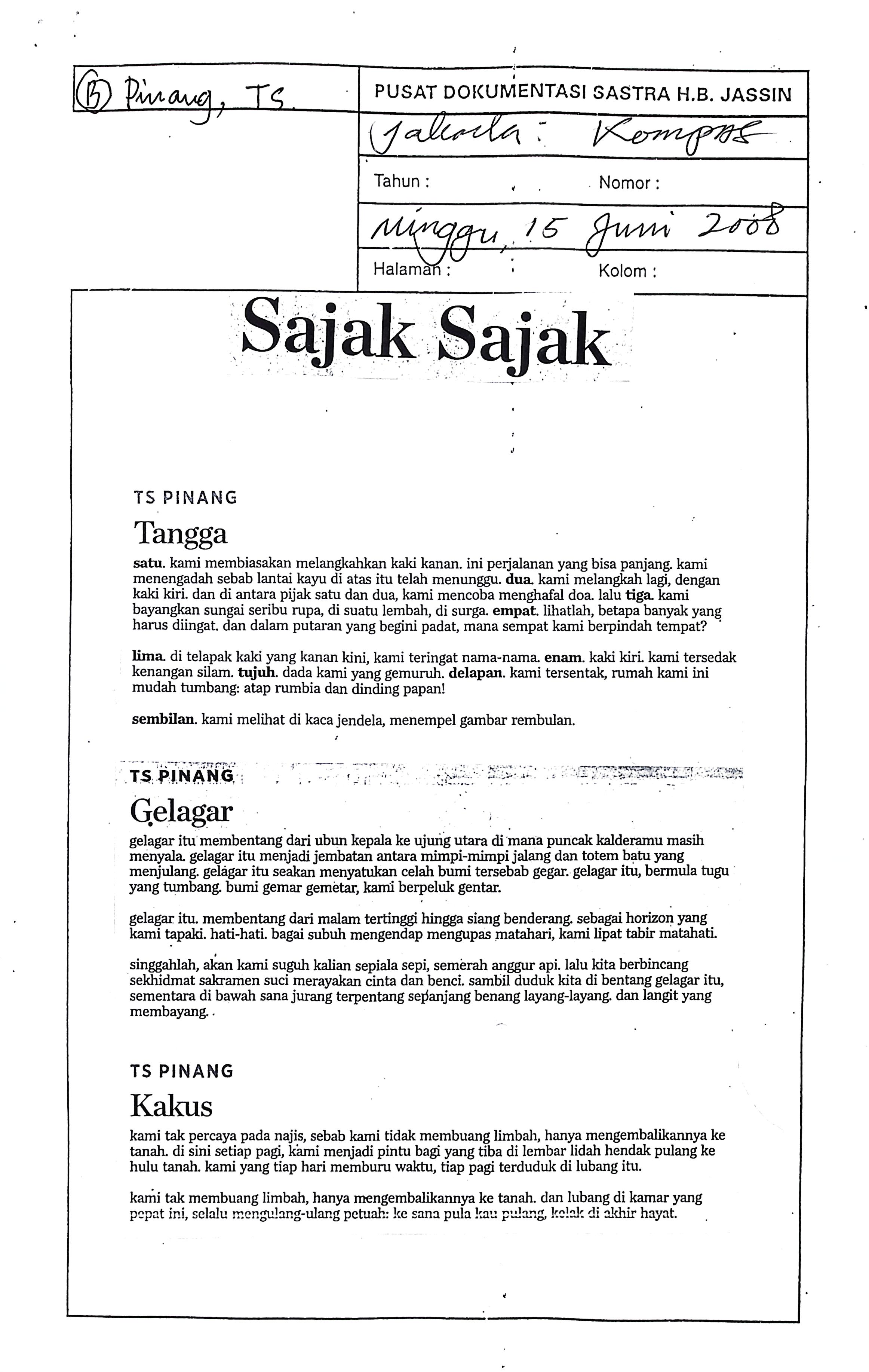 Sajak-sajak TS Pinang