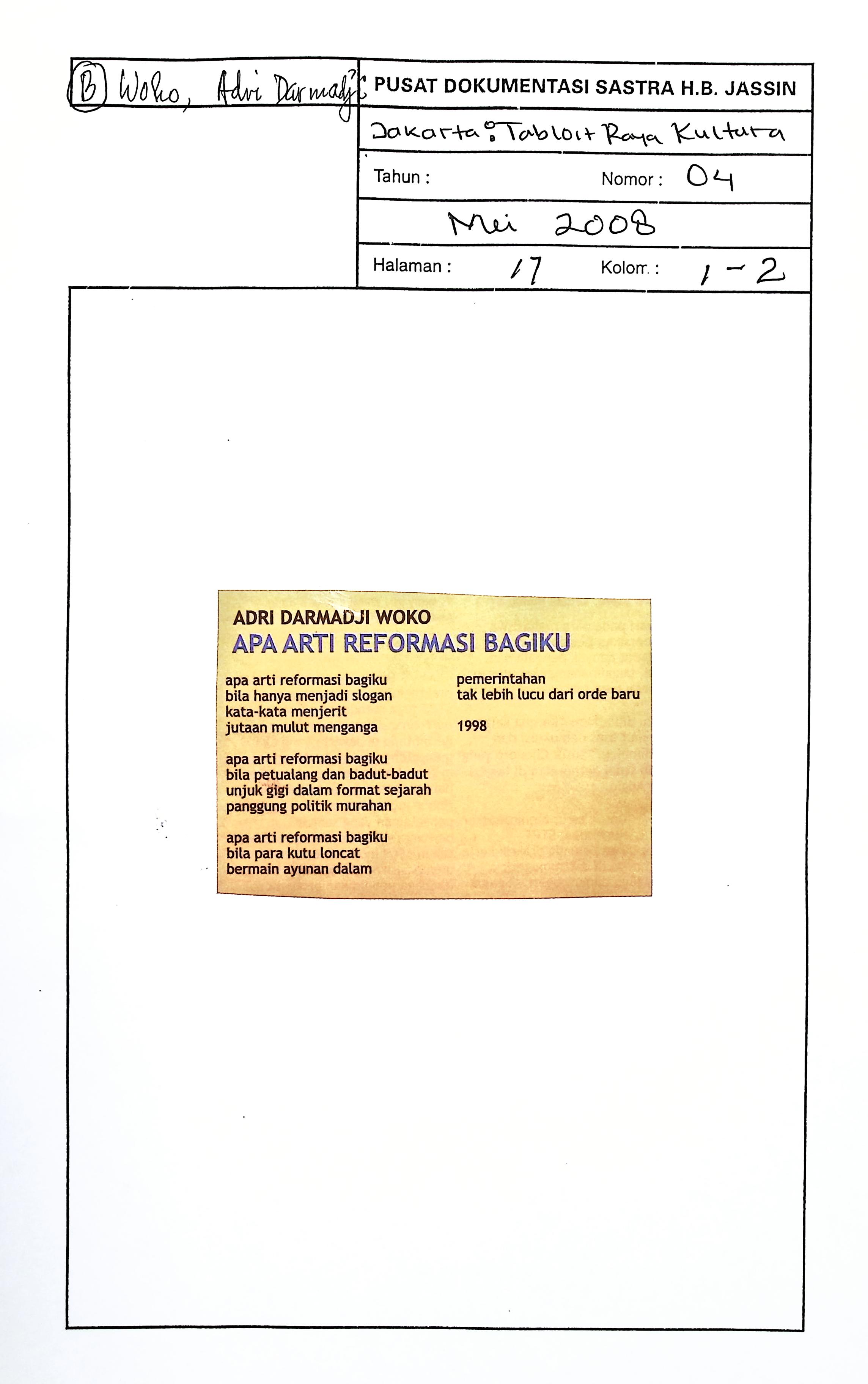 Sajak Adri Darmadji Woko