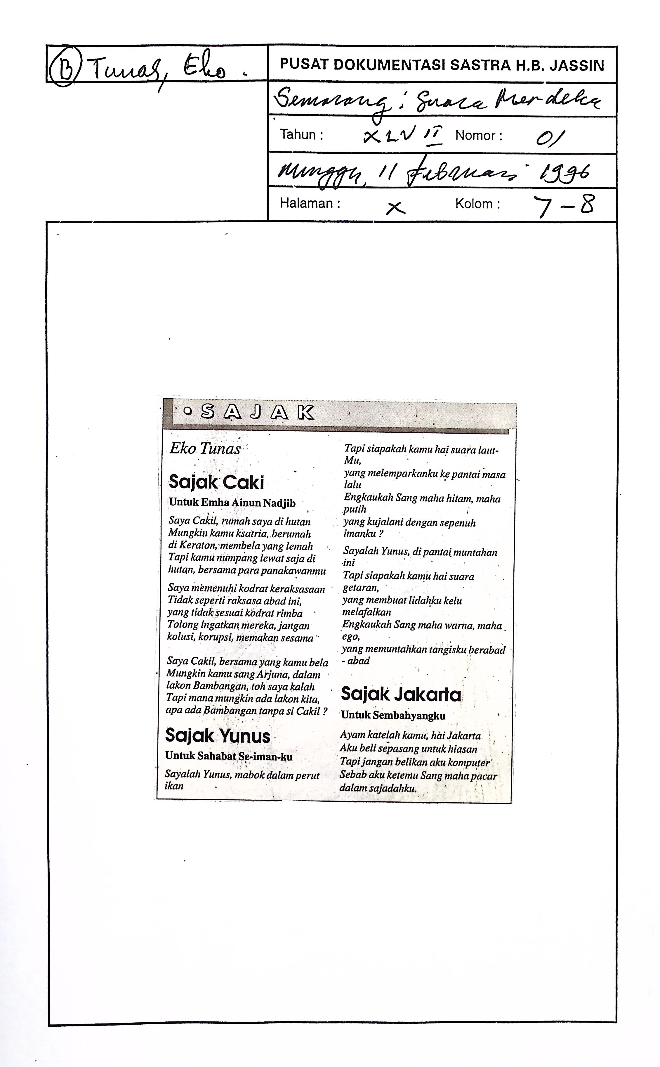 Sajak-sajak  Eko Tunas