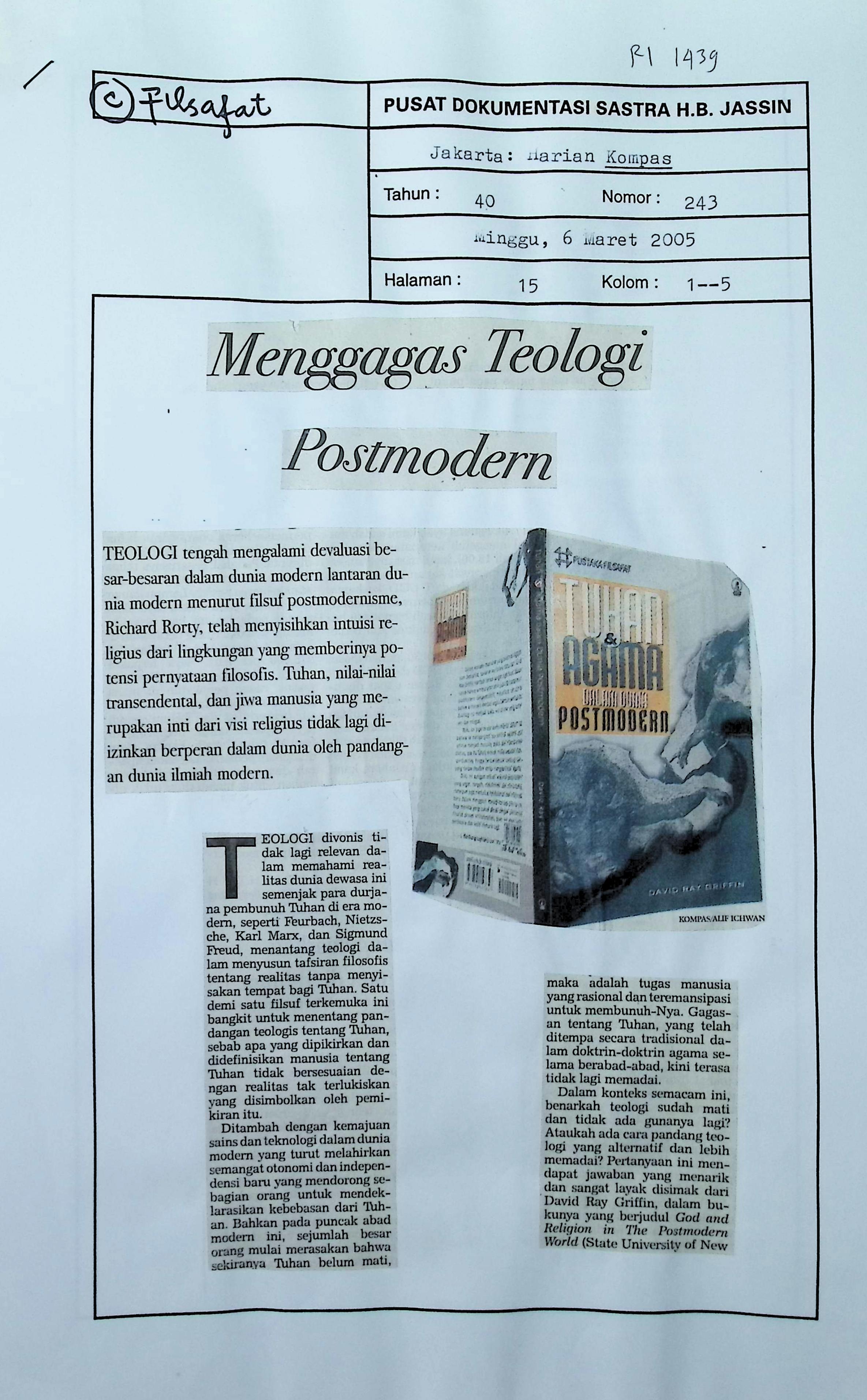 Menggagas teologi postmodern